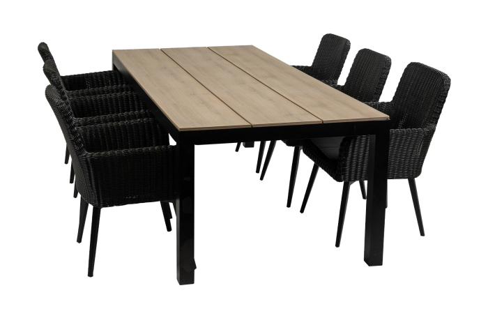 Pisa tuinset-7 delige tuinset-Pisa tuinstoel-black-polywood tuintafel-wicker-aluminium frame