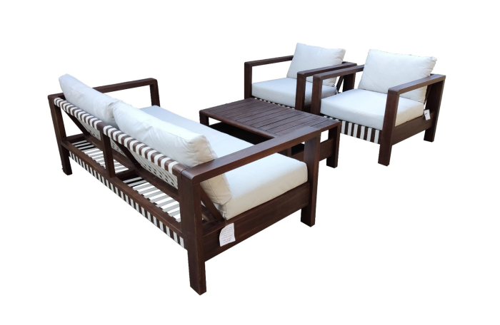 Stoel-Bank Loungeset Zambra 4-delig | Off White Acacia & Rope | Eurofar