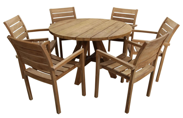 Teak houten tuinset-Bulu-ronde tuintafel-stapelbare tuinstoelen-teakhout tuinmeubelen