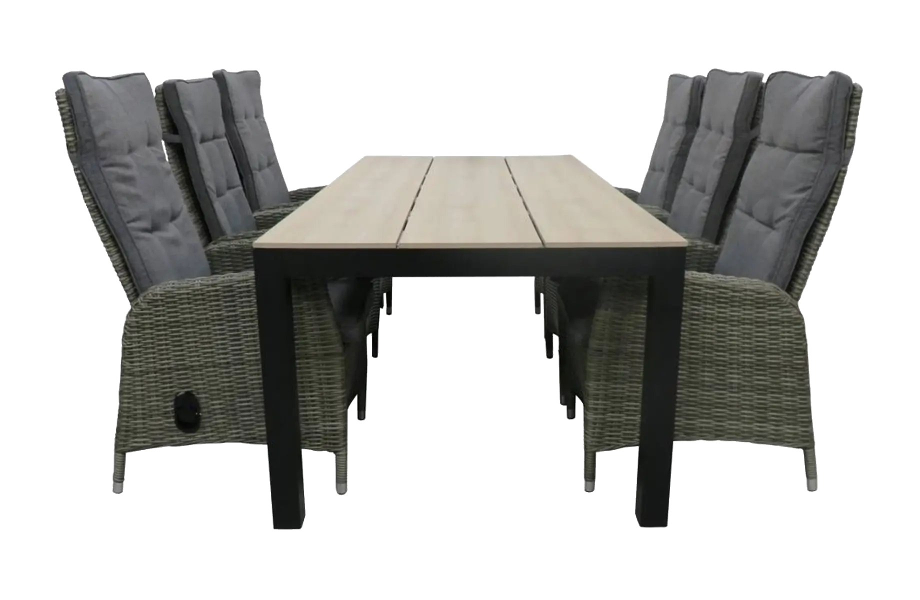 7-delige tuinset | 6 Kos verstelbare stoelen (AG) | 225cm Cyprus tuintafel (Wood)