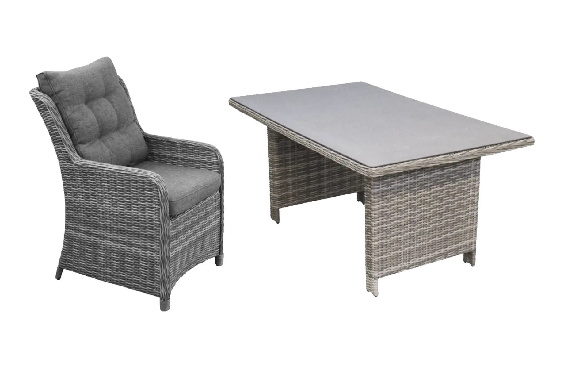 luxe-wicker-tuinset-4 personen-rechthoekige-tuintafel-grijs-dublin-comfortabele-wicker-tuinstoel