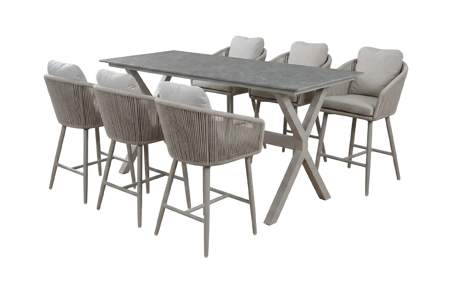 7-delige tuinset | 6 Alezio barstoelen (Camel) | Bartafel Barletta 200x75cm (Desert Pearl/Camel)