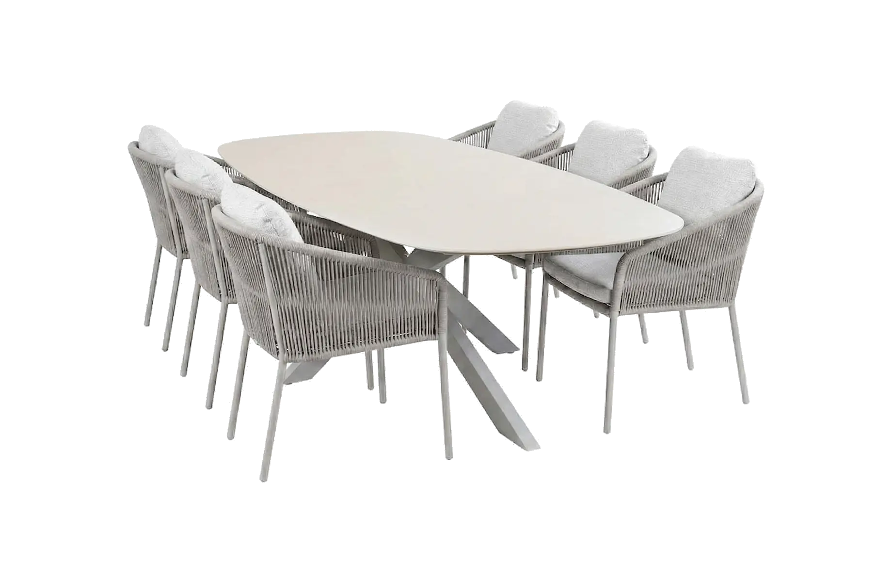 7-delige tuinset | 6 Alezio tuinstoelen (Beige) | Tuintafel Barletta 240x115cm (Camel/Sandstone)