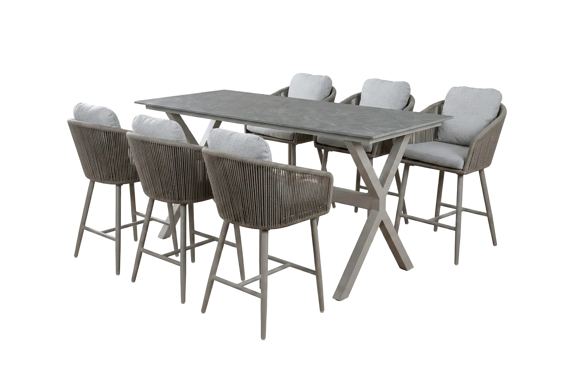 7-delige barset | 6 barstoelen Alezio (Camel) | Bartafel Barletta 200x75cm (Desert Pearl/Camel)