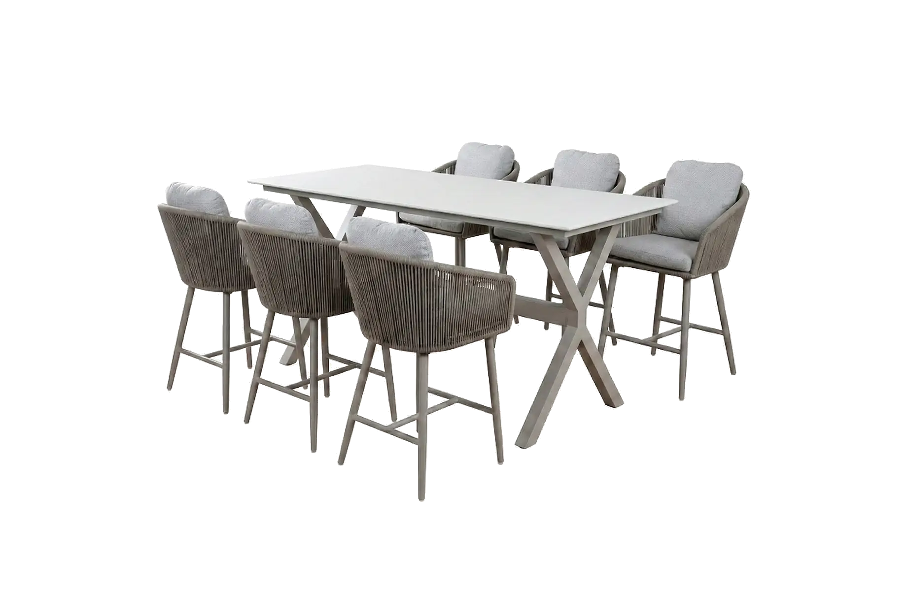 7-delige barset | 6 barstoelen Alezio (Latte/Camel) | Bartafel Barletta 200x75cm (Sandstone/Camel)