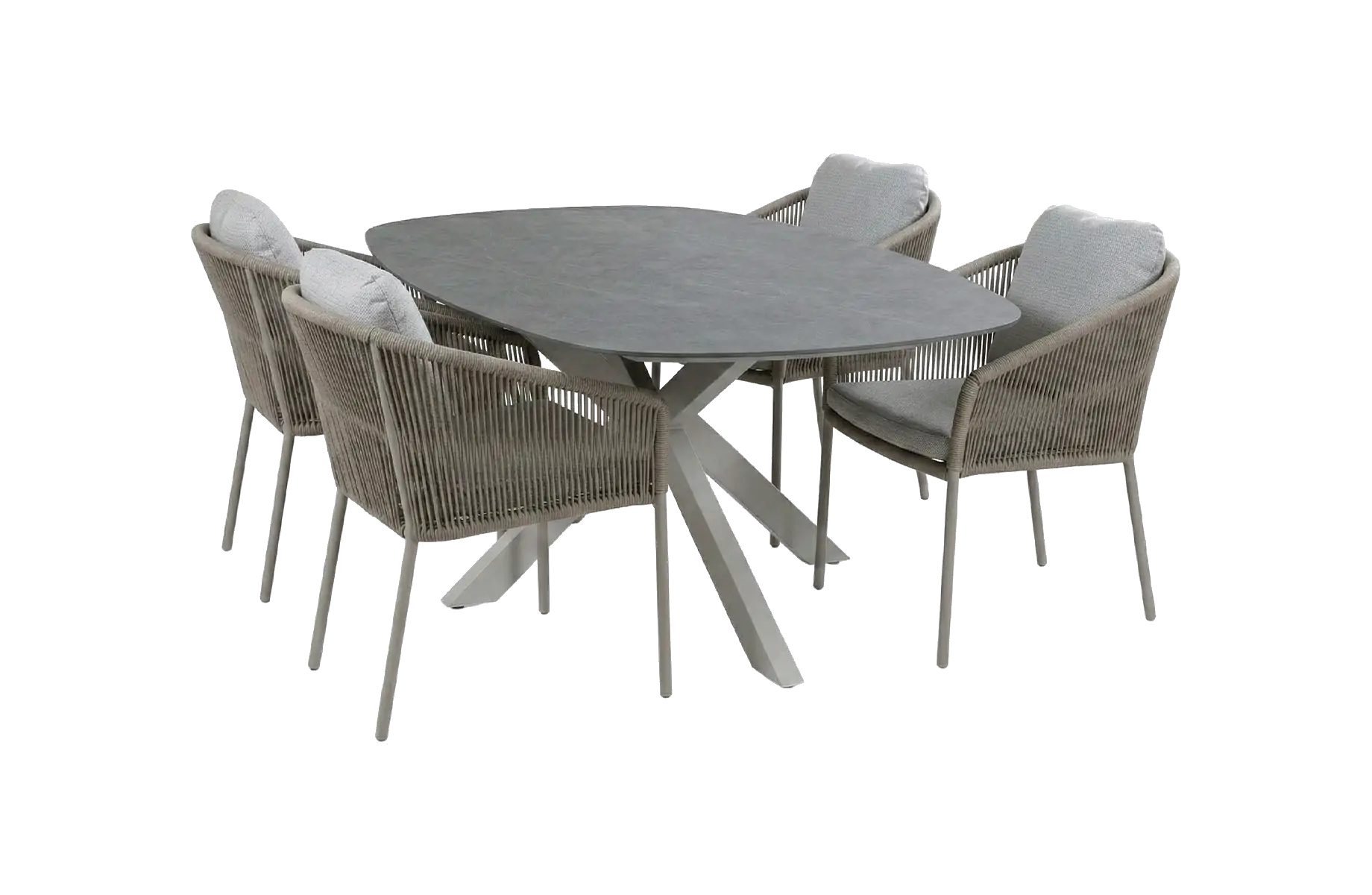 5-delige tuinset | 4 Alezio tuinstoelen (Latte) | Tuintafel Barletta 180x115cm (Desert Pearl/Camel)