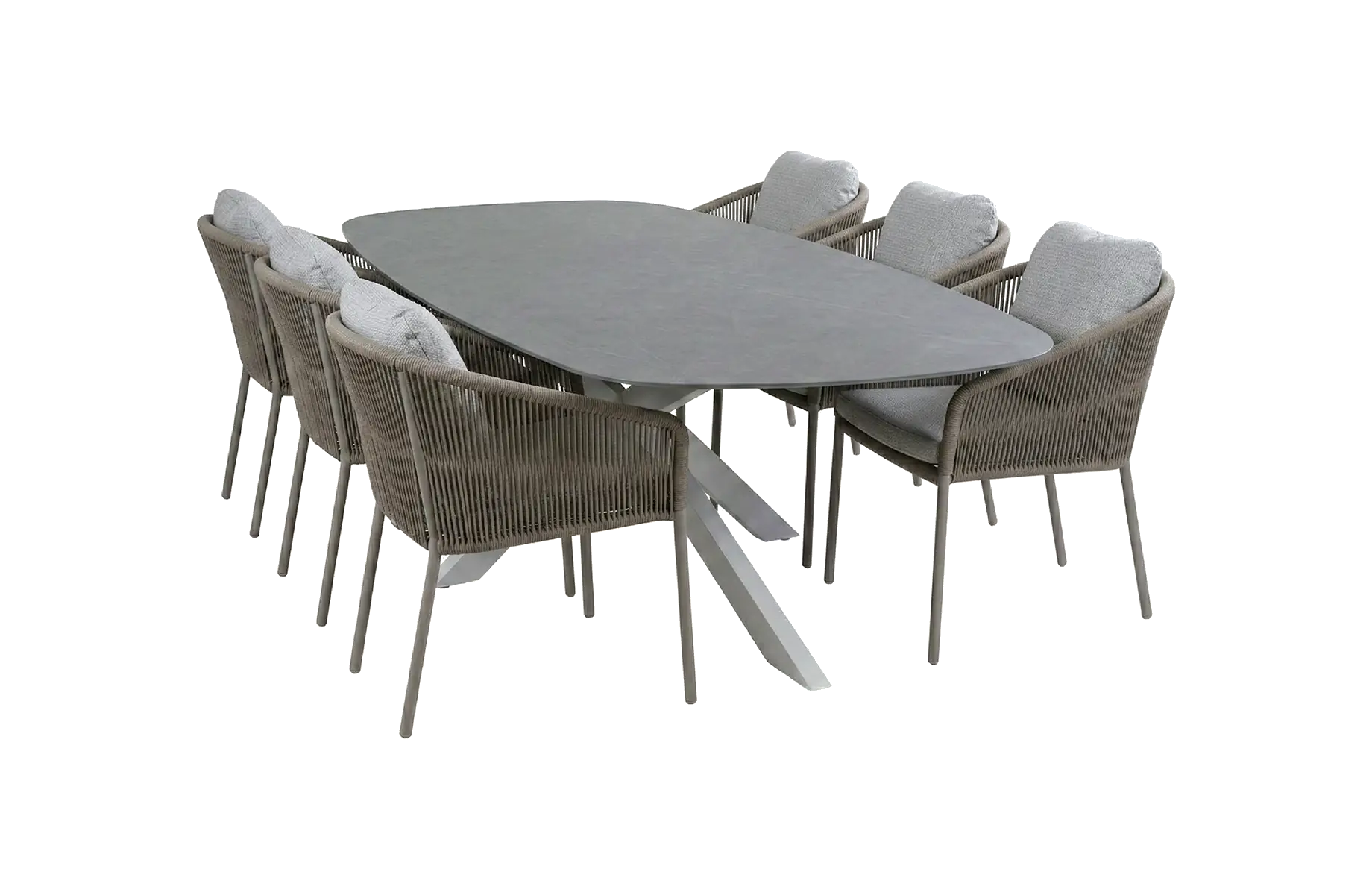 7-delige tuinset | 6 Alezio tuinstoelen (Latte) | Tuintafel Barletta 240x115cm (Desert Pearl/Camel)