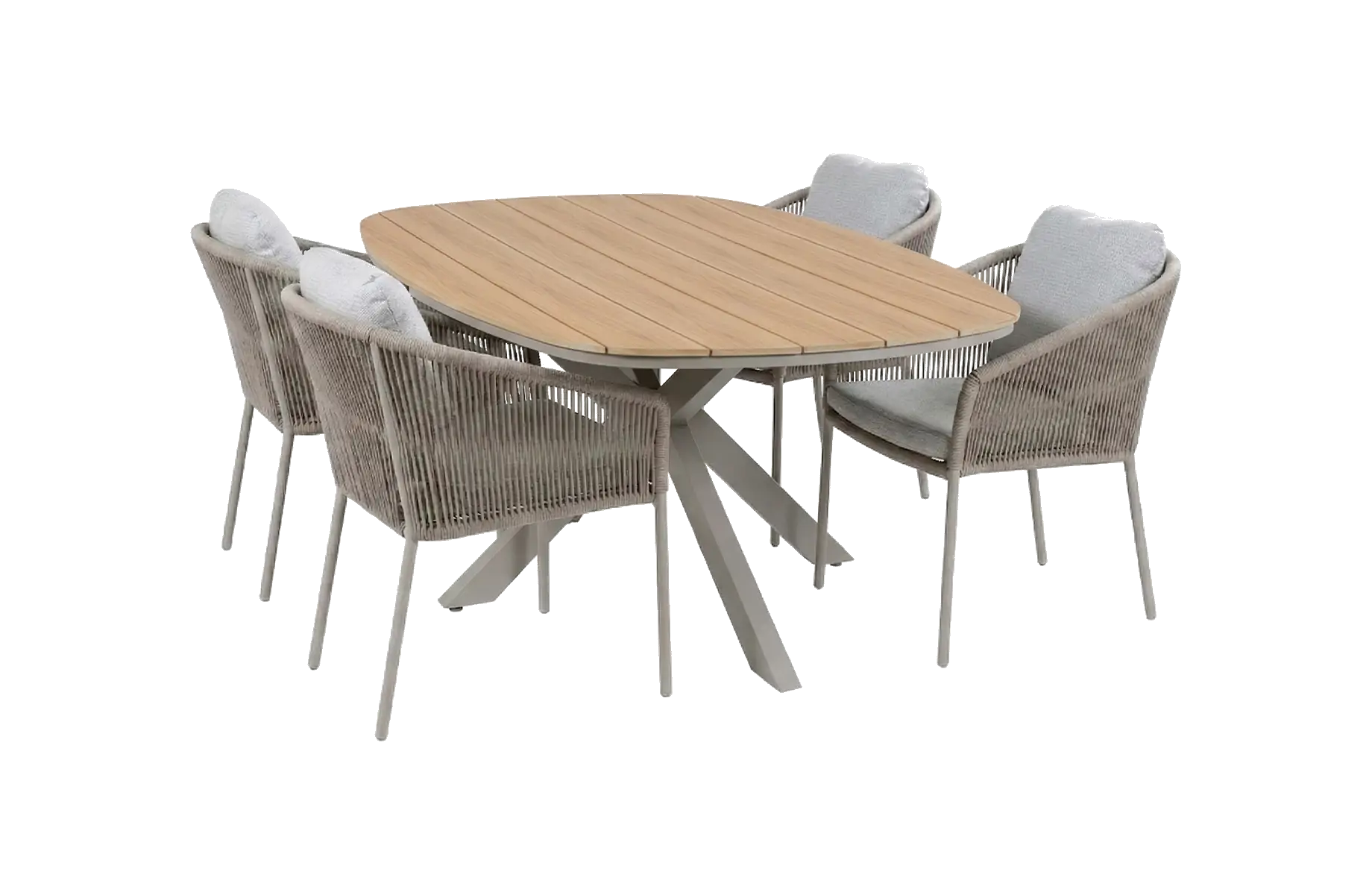5-delige tuinset | 4 Alezio tuinstoelen (Latte/Camel) | Tuintafel Cadiz 180x115cm (Camel)