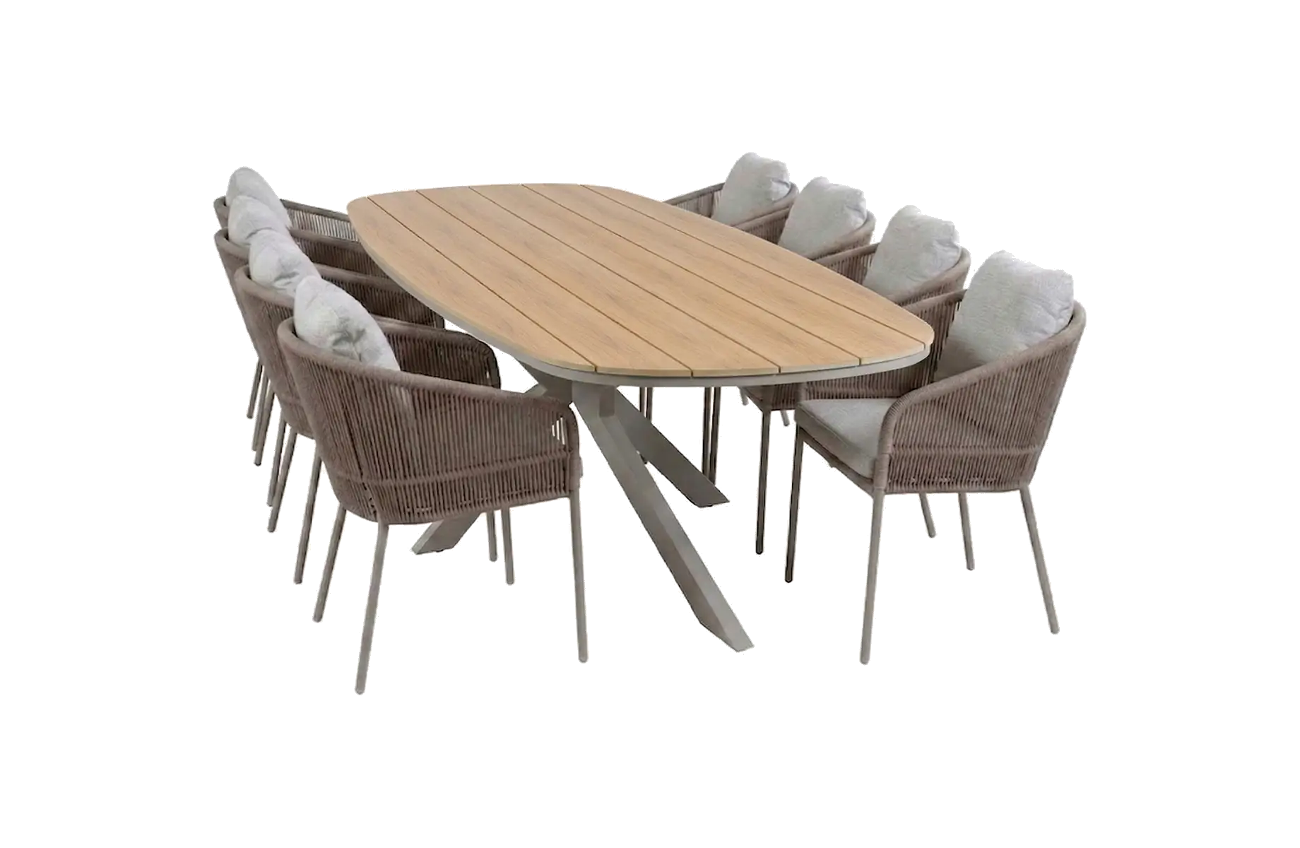 9-delige tuinset | 8 Alezio tuinstoelen (Latte) | Tuintafel Cadiz 280x115cm