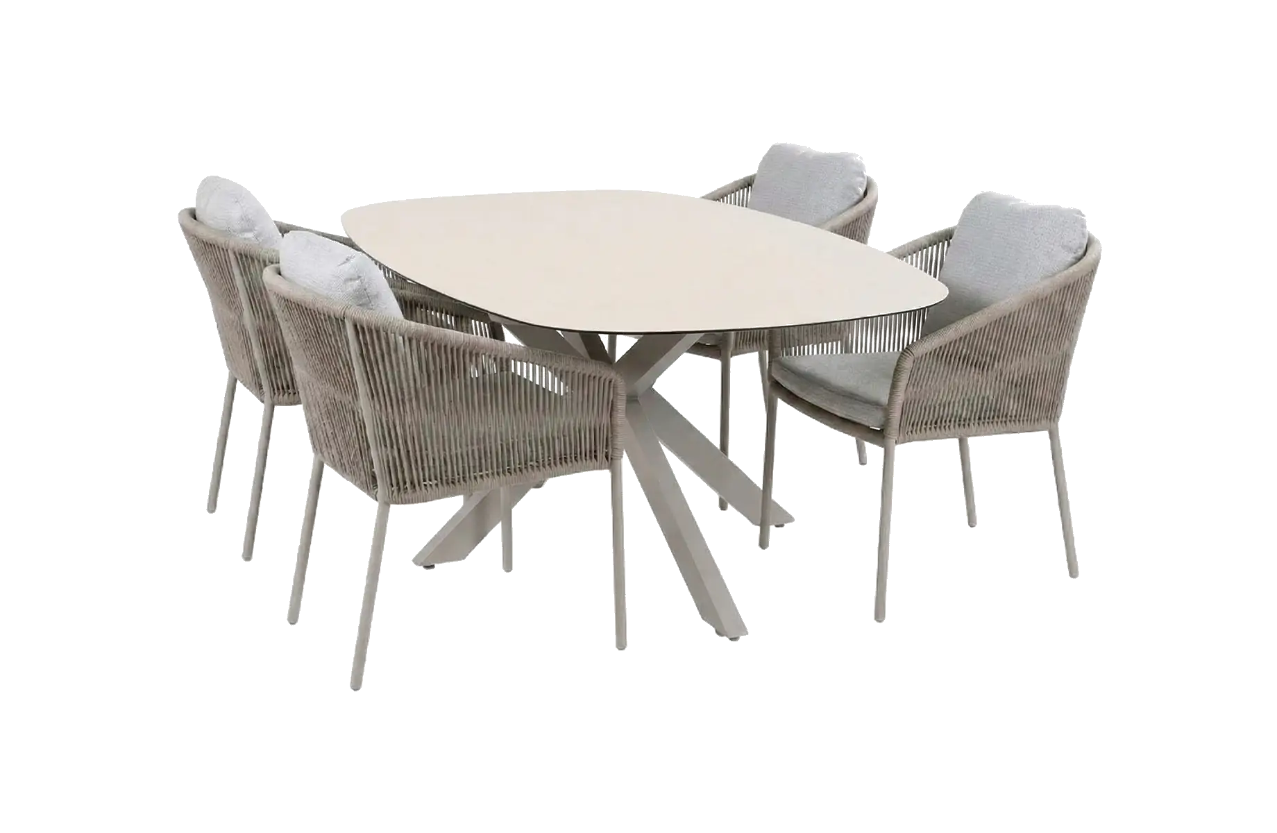 5-delige tuinset | 4 Alezio tuinstoelen (Latte) | Tuintafel Barletta 180x115cm (Sandstone & Camel)