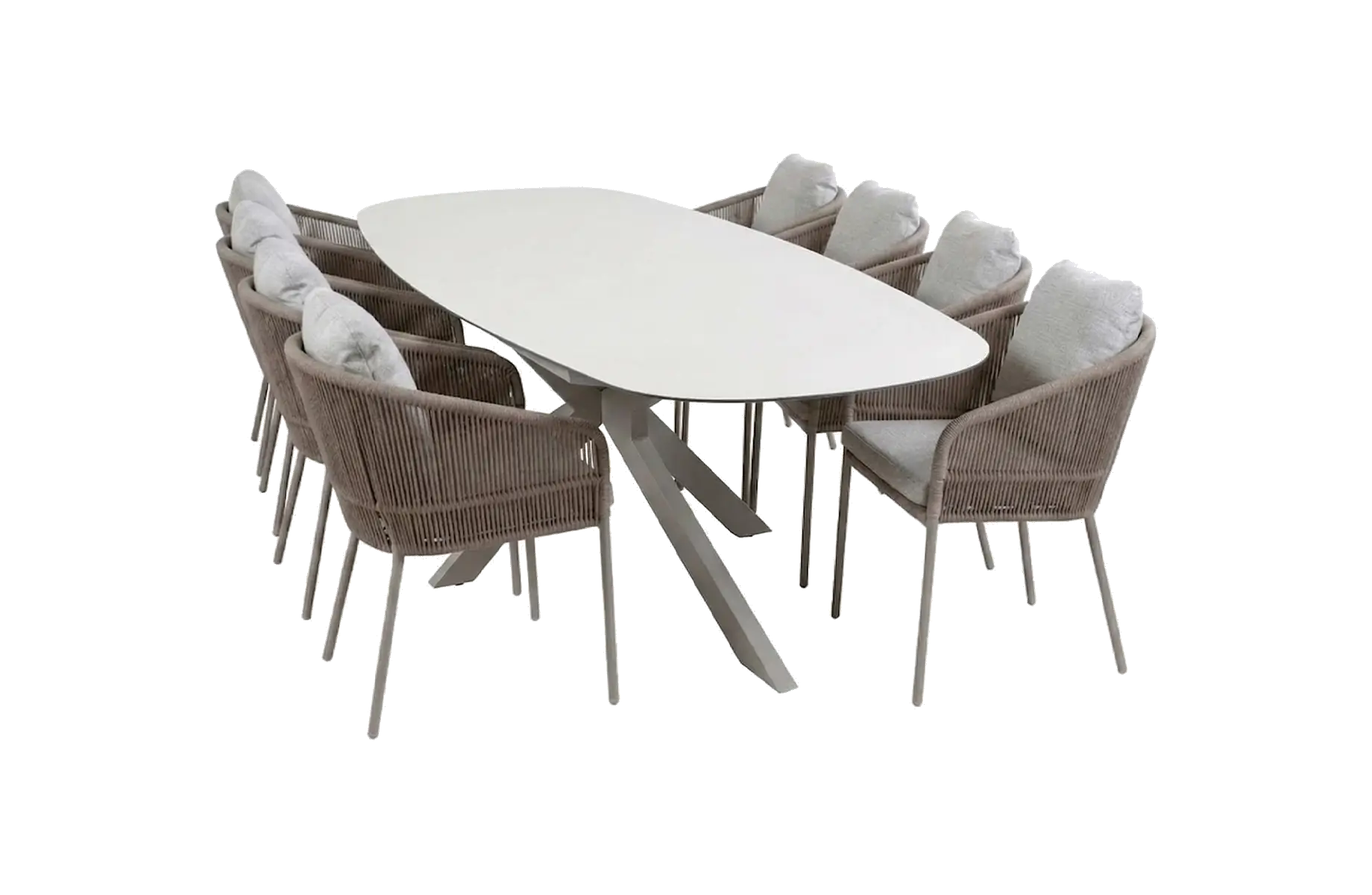 9-delige tuinset | 8 Alezio tuinstoelen (Latte/Camel) | Tuintafel Malaga 280x115cm (Camel)