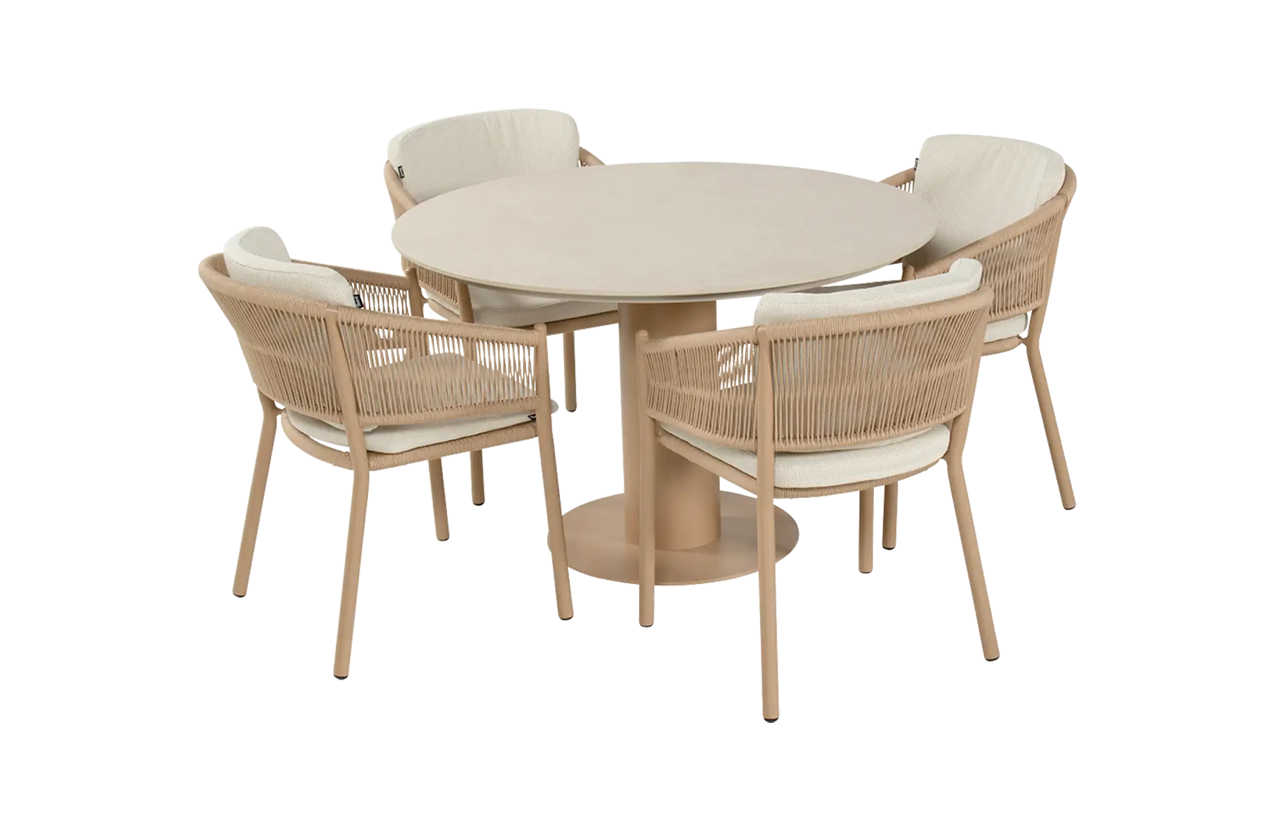 5-delige ronde tuinset | 4 Altea tuinstoelen (Cappuccino) | Tuintafel Girona ø120cm (Cappuccino)