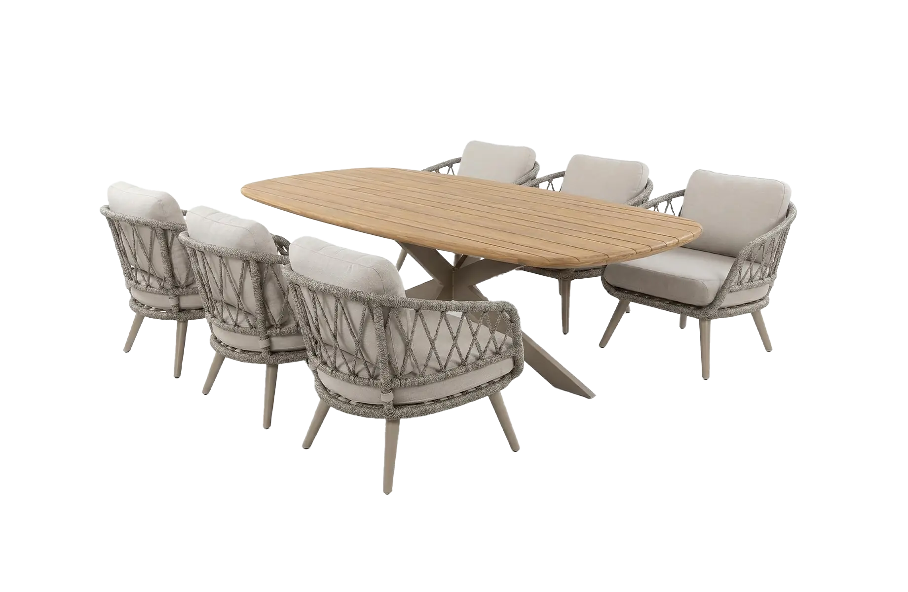 7-delige tuinset | 6 Aurora tuinstoelen (Sand/Sable) | Tuintafel Aurora 220x110cm (Teak/Sable)