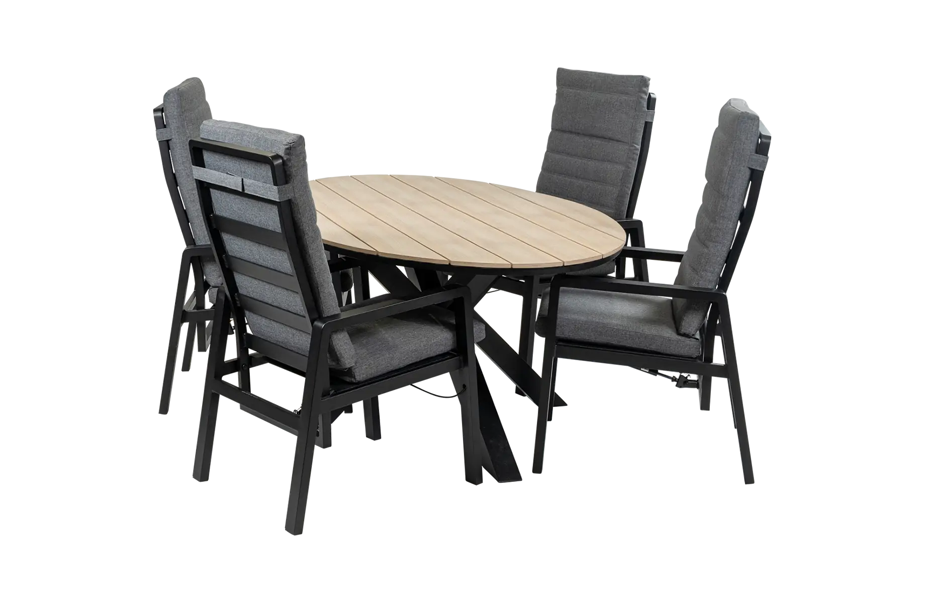 5-Delige tuinset | 4 Berlijn tuinstoelen (Black) | 180cm ovale Cyprus tuintafel (Wood)