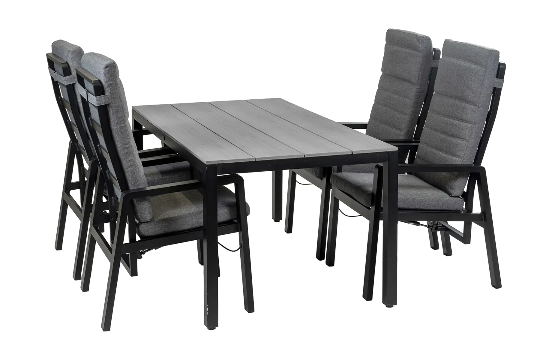 5-Delige tuinset | 4 Berlijn tuinstoelen (Black) | Tuintafel Cyprus 160x90cm (Grey)