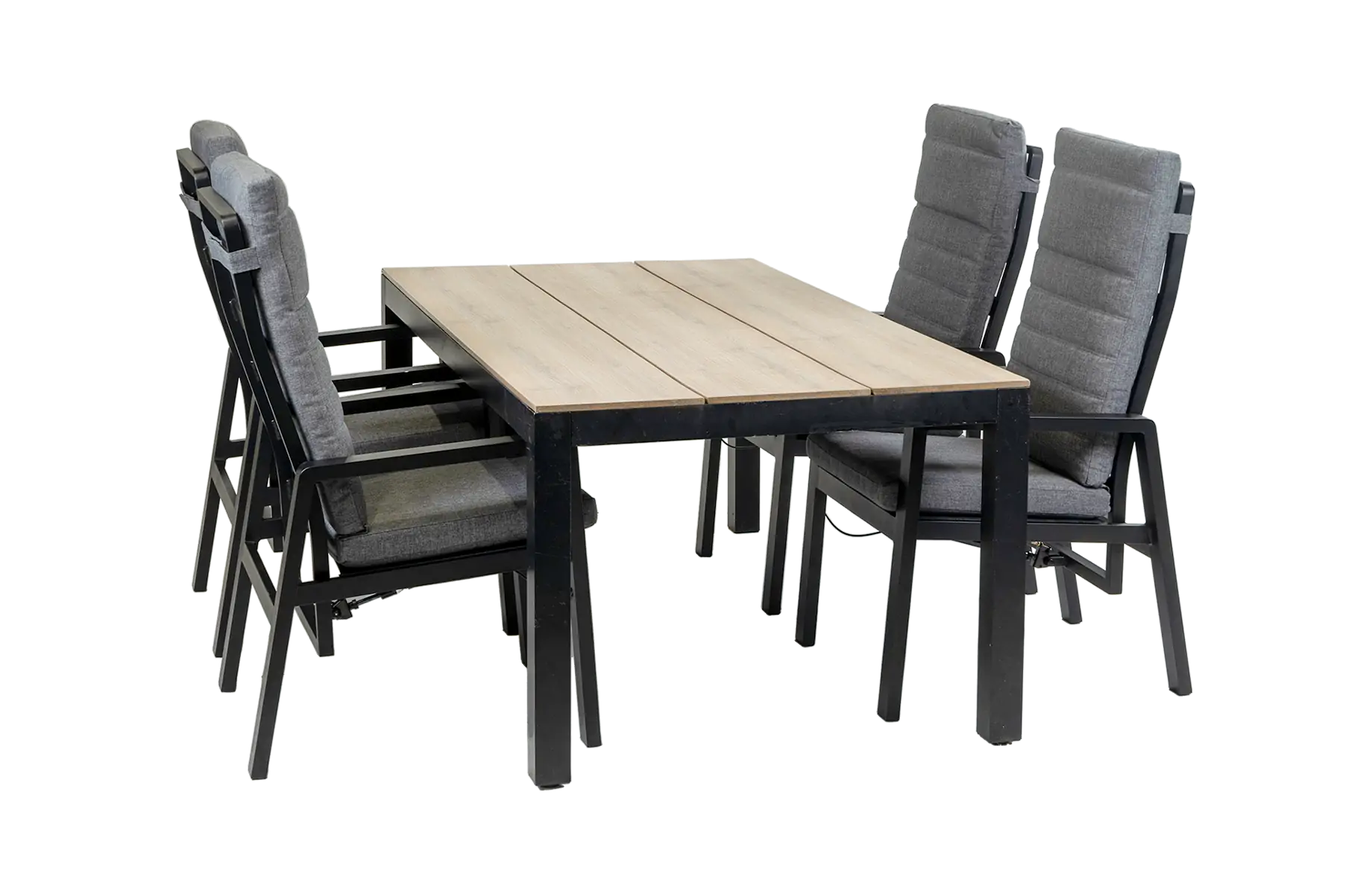 5-Delige tuinset | 4 Berlijn tuinstoelen (Black) | Tuintafel Cyprus 180x100cm (Wood)