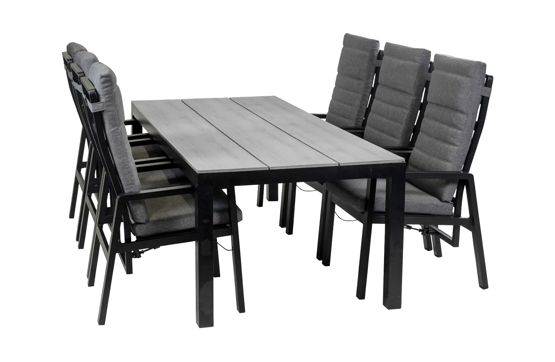 7-delige tuinset | 6 Berlijn tuinstoelen Black | Tuintafel Cyprus 225x100cm Grey