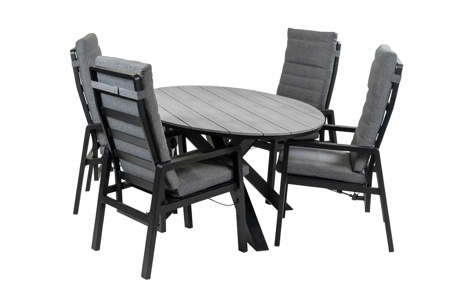 5-Delige tuinset | 4 Berlijn tuinstoelen (Black) | 180cm ovale Cyprus tuintafel (Grey)