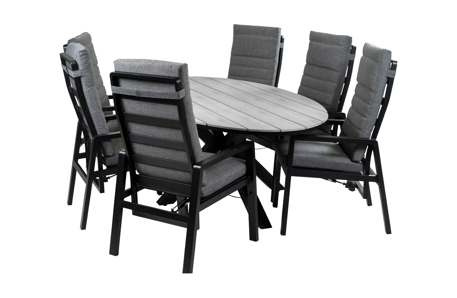 7-Delige tuinset | 6 Berlijn tuinstoelen (Black) | 220cm ovale Cyprus tuintafel (Grey)