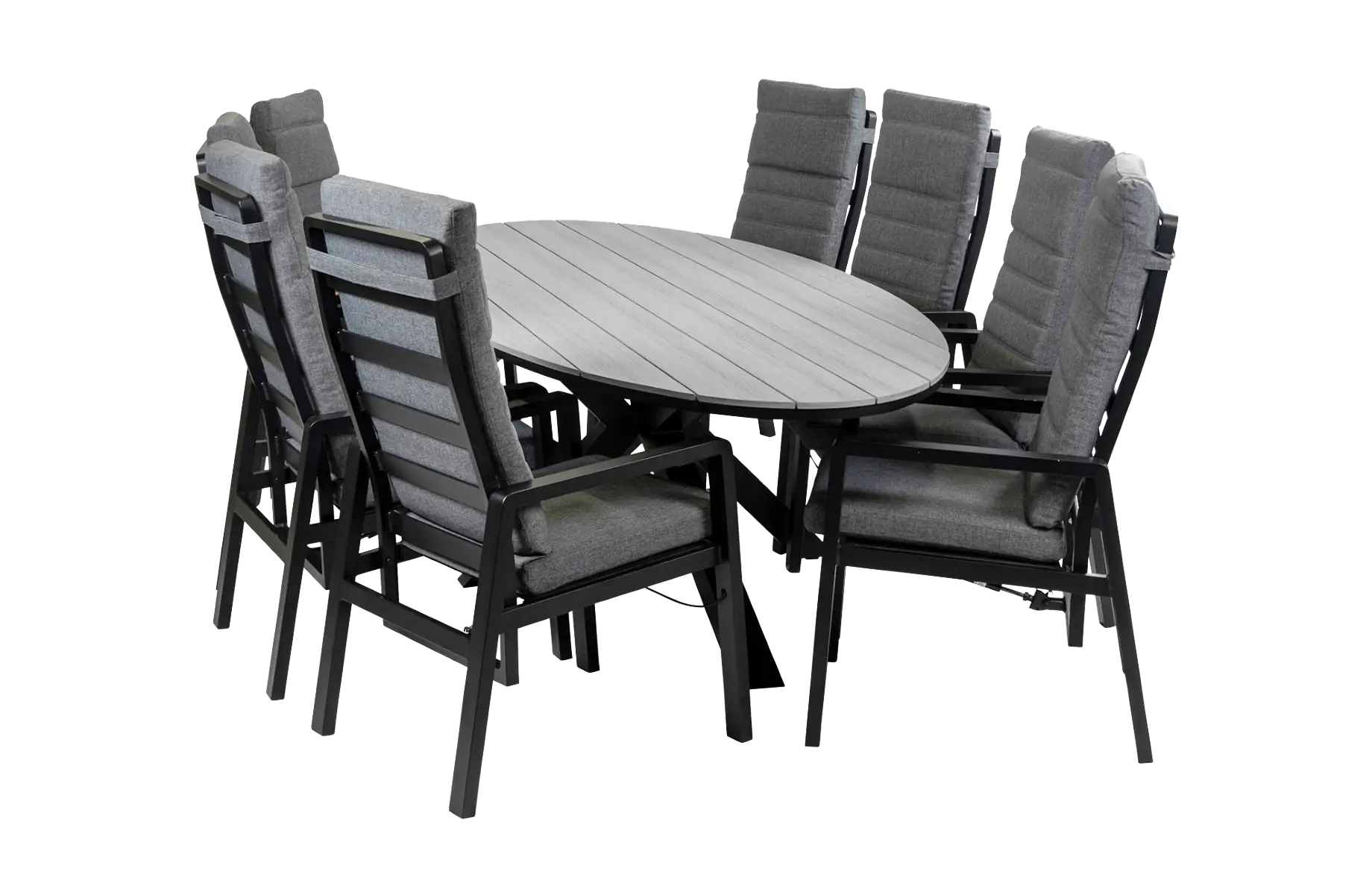 9-Delige tuinset | 8 Berlijn tuinstoelen (Black) | 280cm ovale Cyprus tuintafel  (Grey)