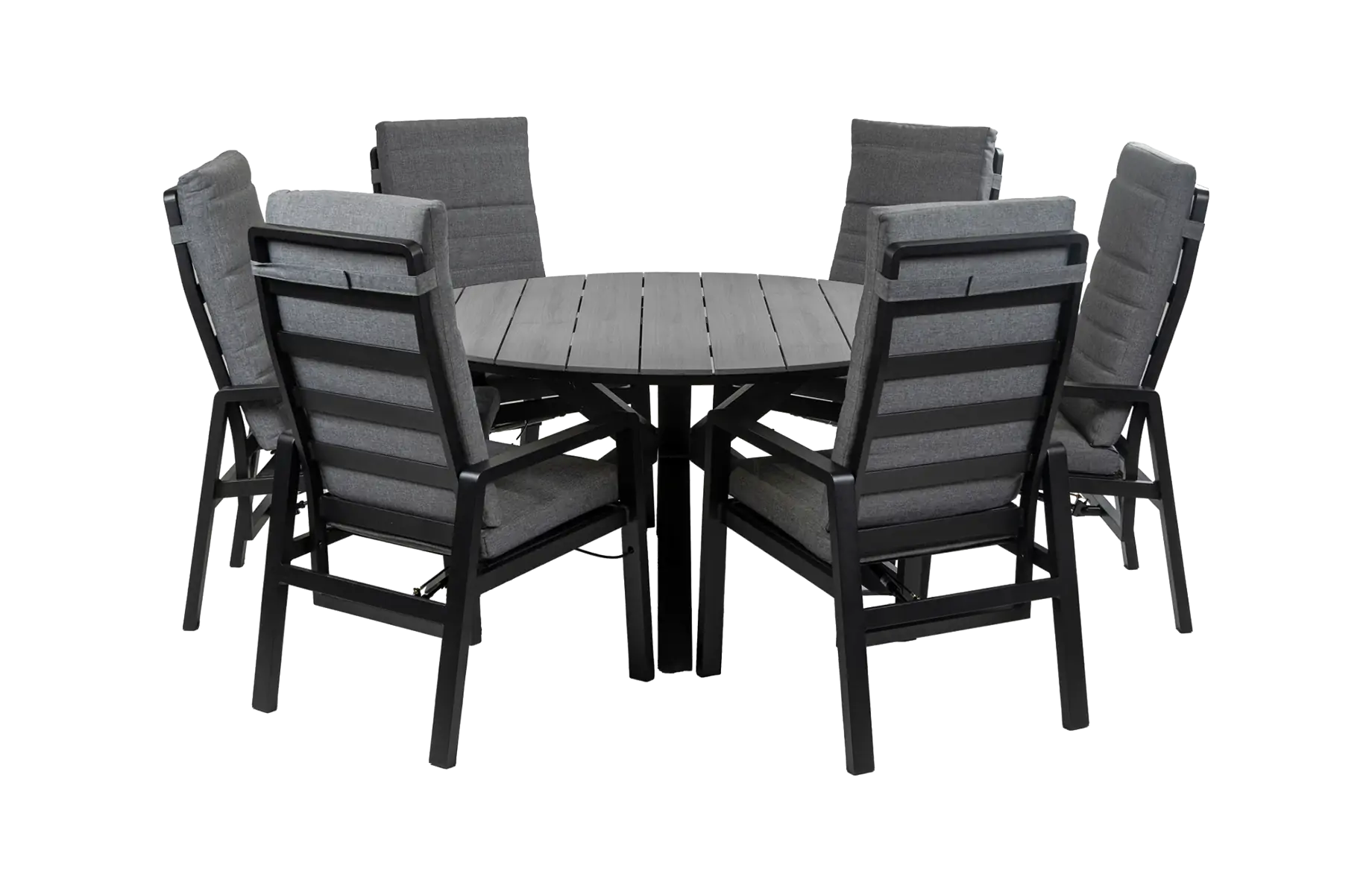 7-Delige ronde tuinset | 6 Berlijn tuinstoelen (Black) | Tuintafel Cyprus ø150cm (Grey)
