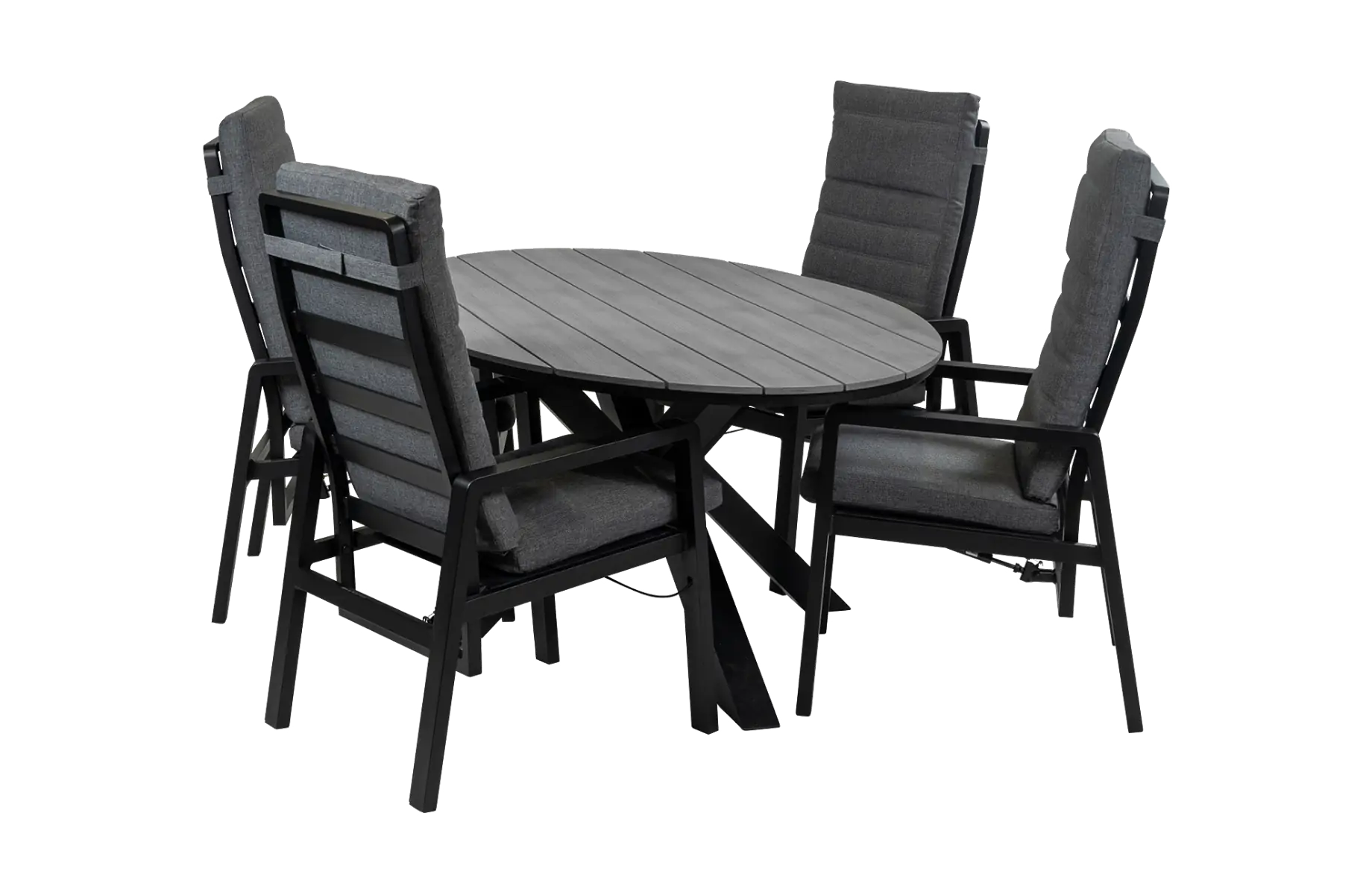 5-Delige tuinset | 4 Berlijn tuinstoelen (Black) | 180cm ovale Cyprus tuintafel (Grey)