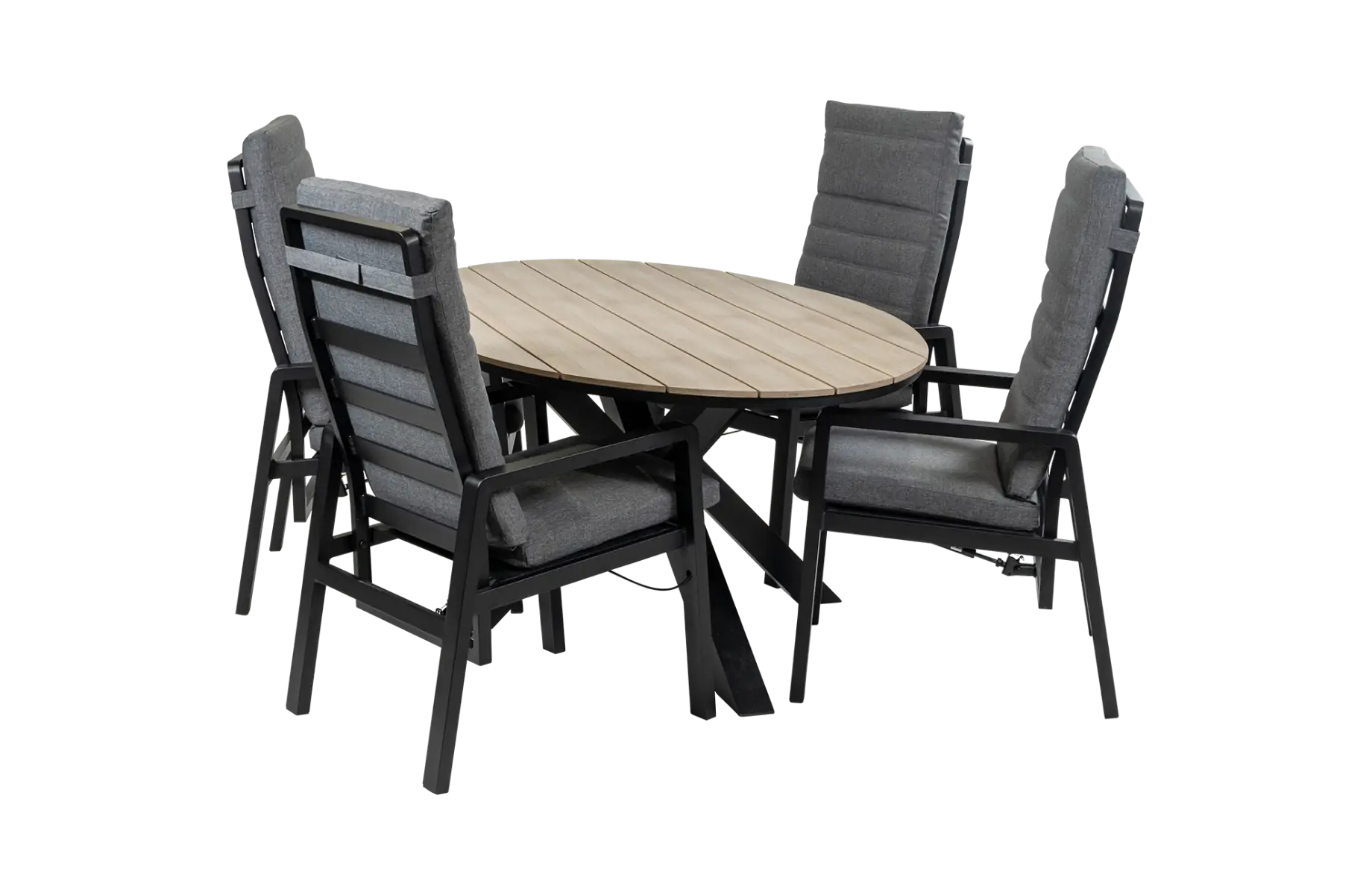 5-Delige tuinset | 4 Berlijn tuinstoelen (Black) | 180cm ovale Cyprus tuintafel (Wood)