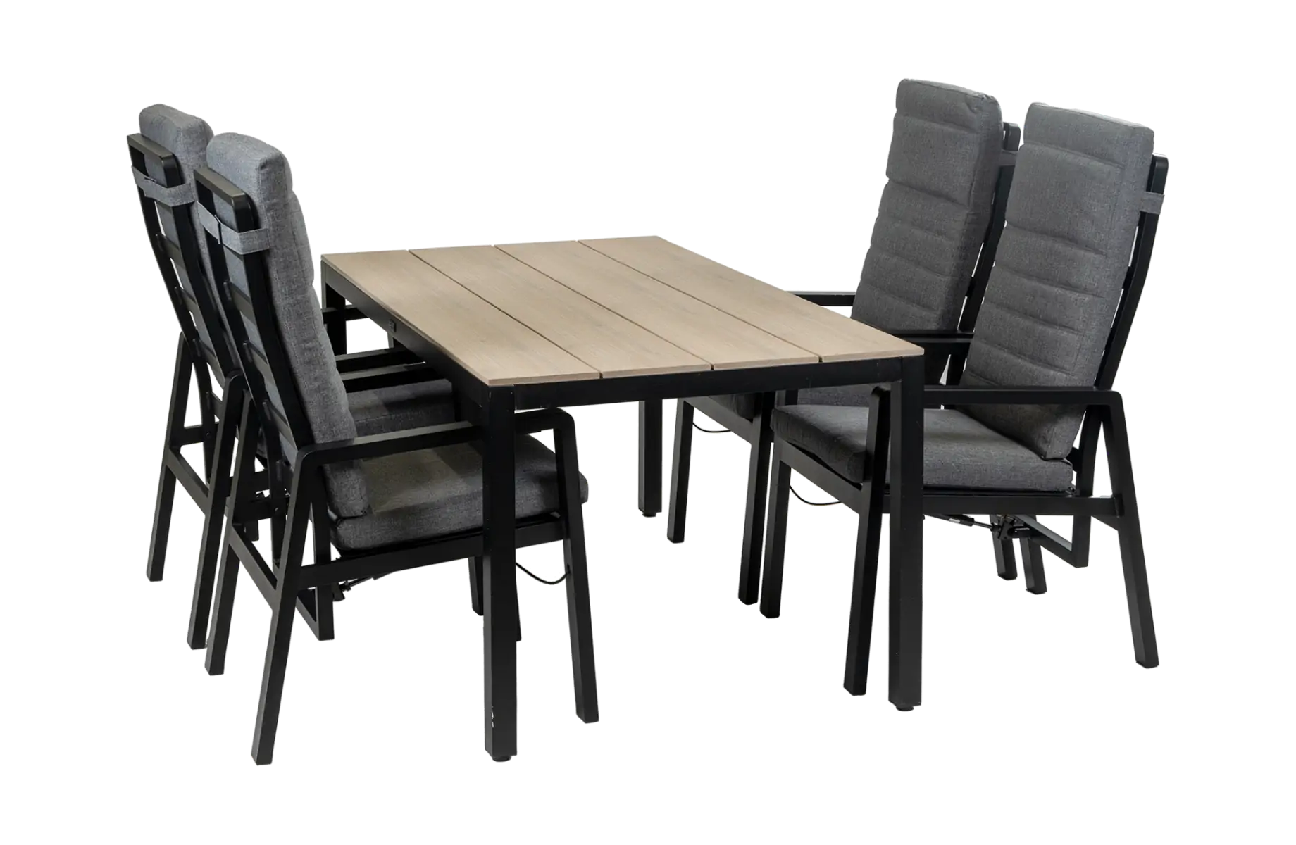 5-Delige tuinset | 4 Berlijn tuinstoelen (Black) | Tuintafel Cyprus 180x100cm (Wood)