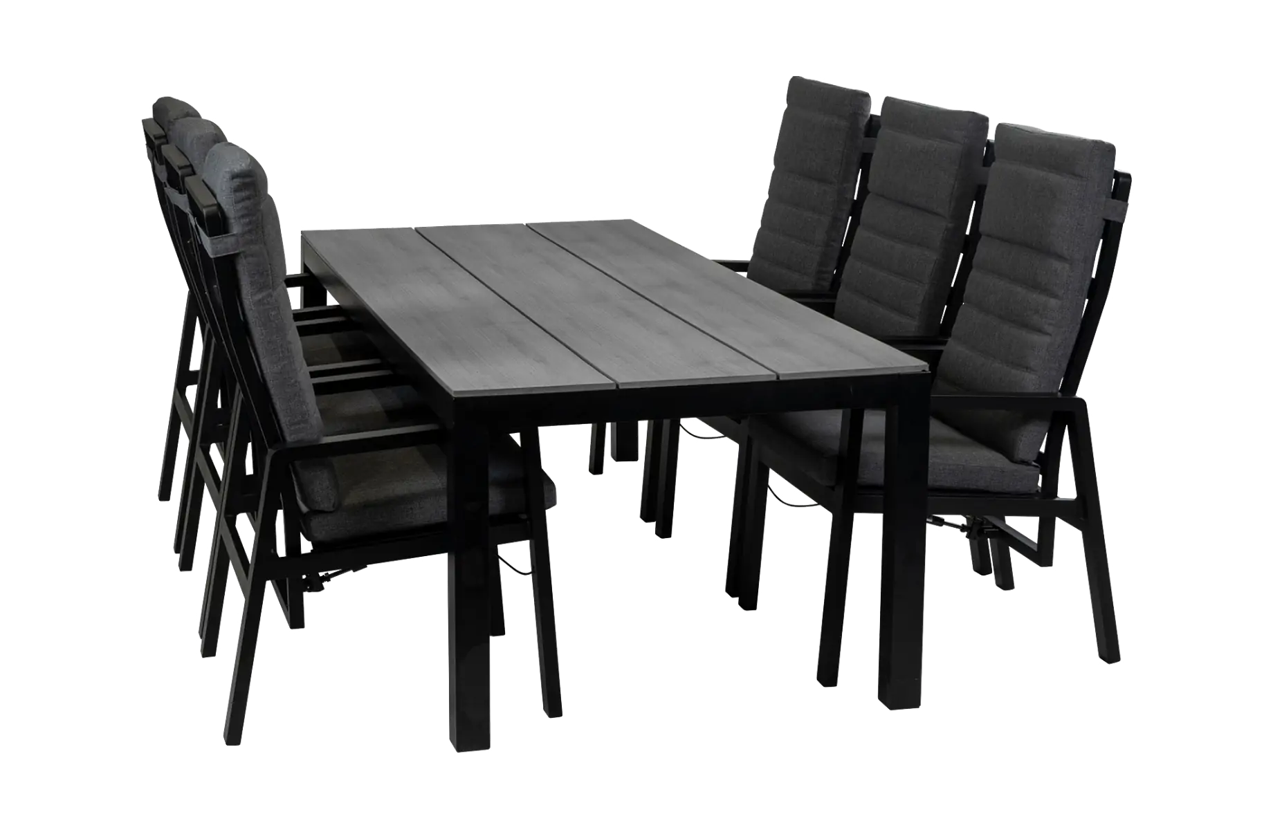 7-delige tuinset | 6 Berlijn tuinstoelen Black | Tuintafel Cyprus 225x100cm Grey