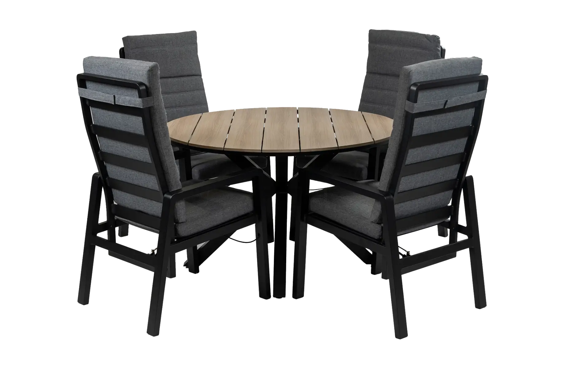 5-Delige ronde tuinset | 4 Berlijn tuinstoelen (Black)  | Tuintafel Cyprus ø120cm ( Wood)