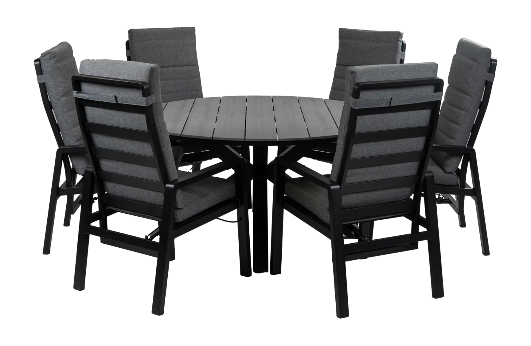 7-Delige ronde tuinset | 6 Berlijn tuinstoelen (Black) | Tuintafel Cyprus ø150cm (Grey)