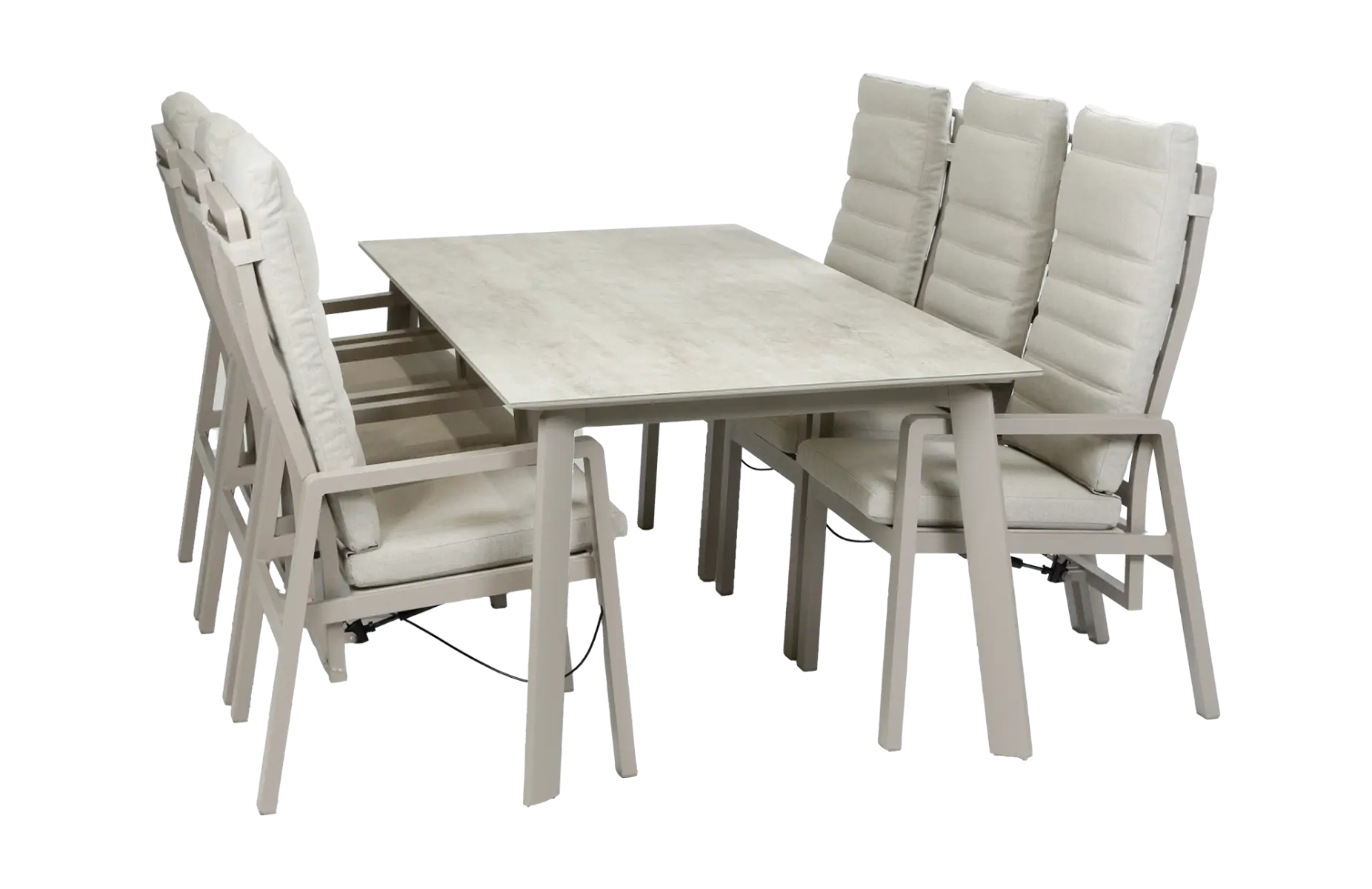 7-delige tuinset | 6 verstelbare Berlijn tuinstoelen (Champagne) | Tuintafel Malta 220x100cm