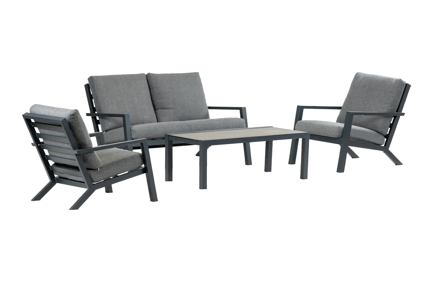Stoel-bank Loungeset Bezano | met 2-persoonsbank | Matt Black/Grey |  Aluminium