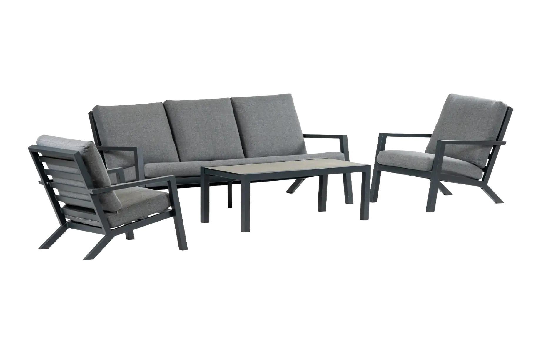 Stoel-bank Loungeset Bezano | met 3-persoonsbank | Matt Black/Grey | Aluminium