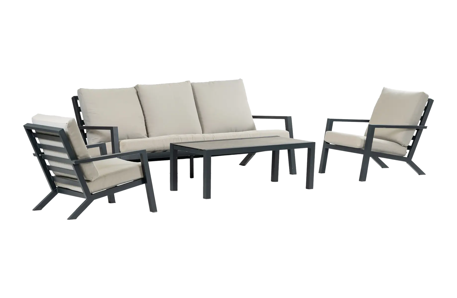 Stoel-bank Loungeset Bezano | met 3-persoonsbank | Matt Black/Off White | Aluminium