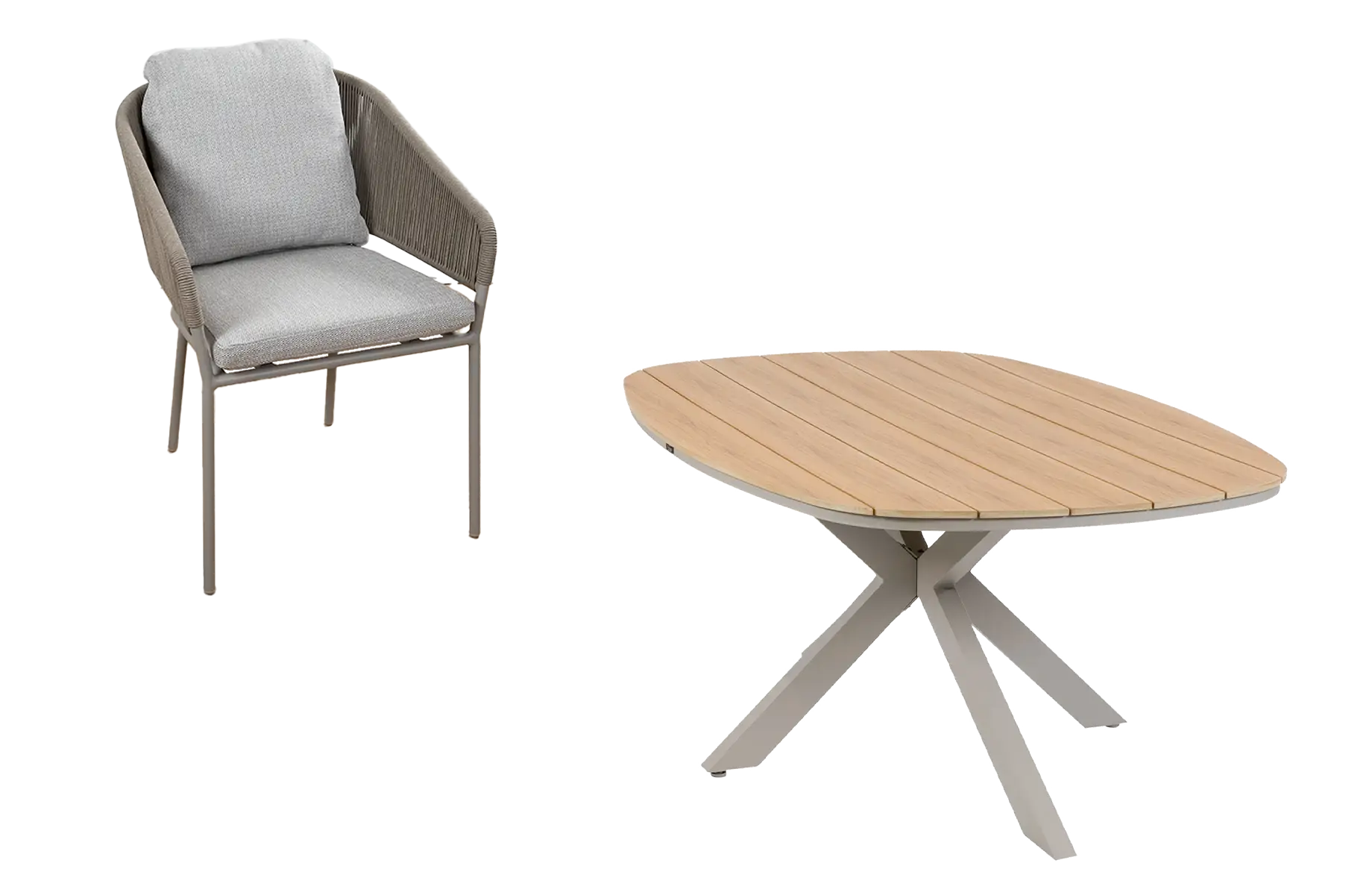 5-delige tuinset | 4 Brindsi tuinstoelen (Latte & Camel) | Tuintafel Cadiz 180x115cm (Camel)