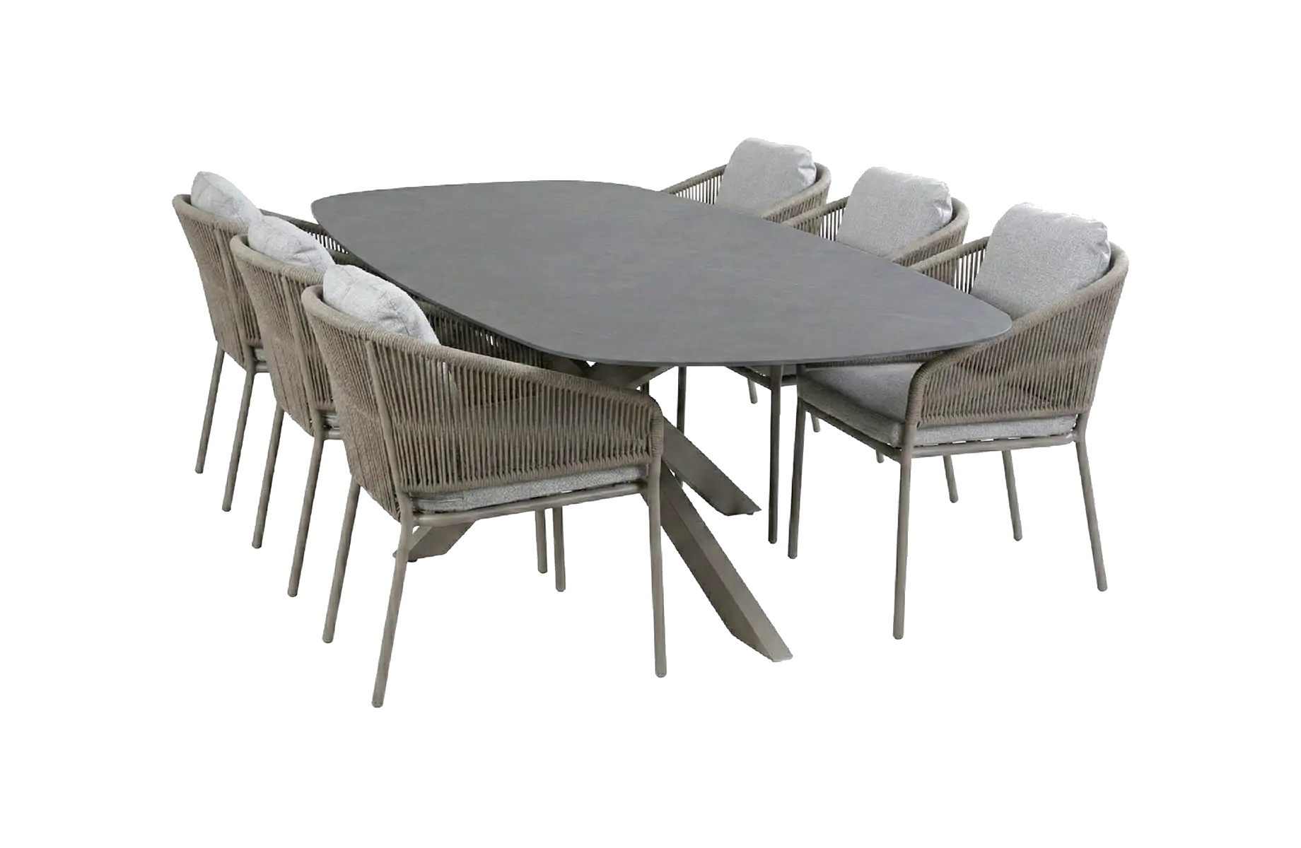 7-delige tuinset | 6 Brindsi tuinstoelen (Latte & Camel) | Tuintafel Barletta 240x115cm (Desert Pearl/Camel)