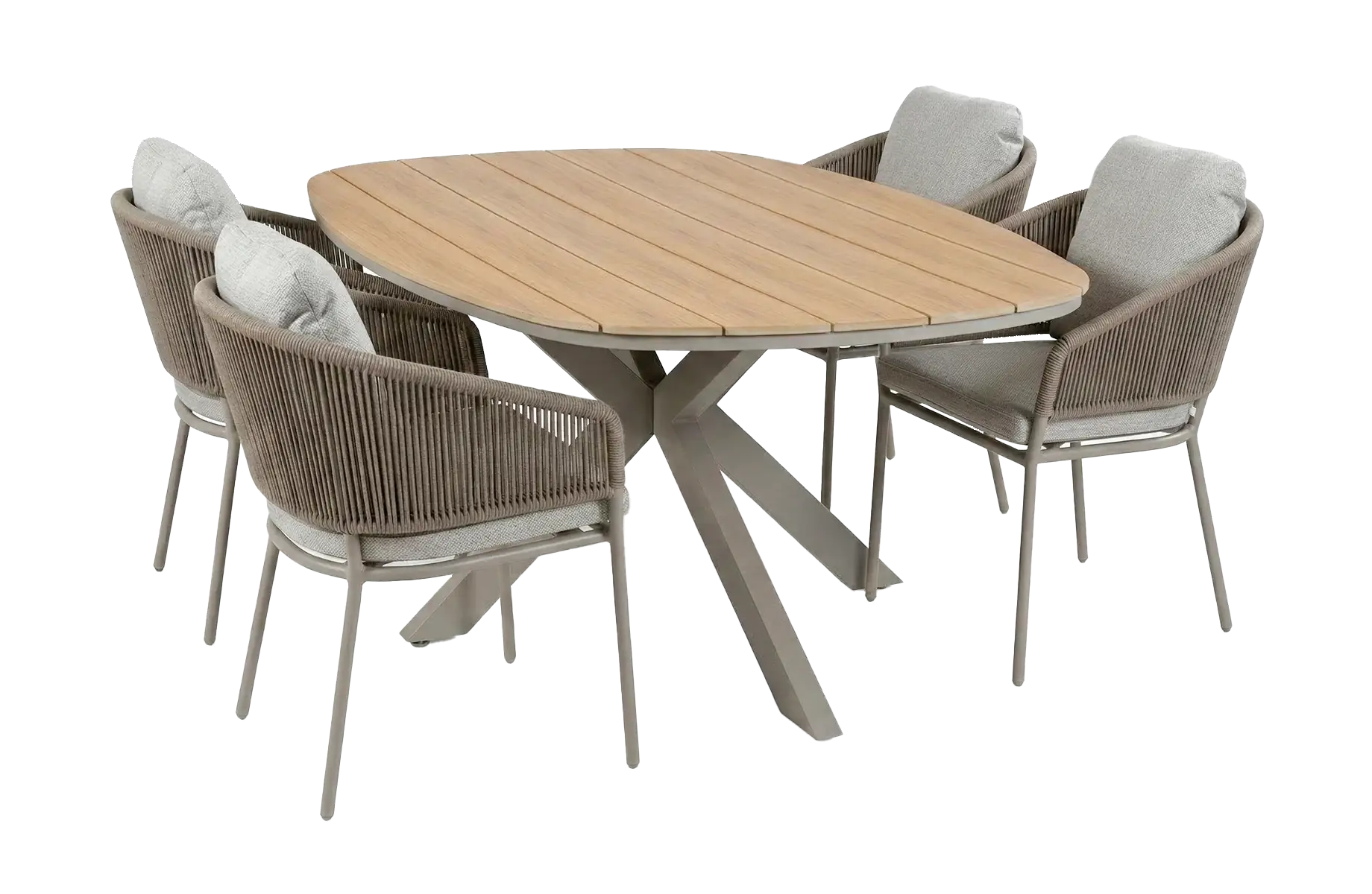 5-delige tuinset | 4 Brindsi tuinstoelen (Latte & Camel) | Tuintafel Cadiz 180x115cm (Camel)