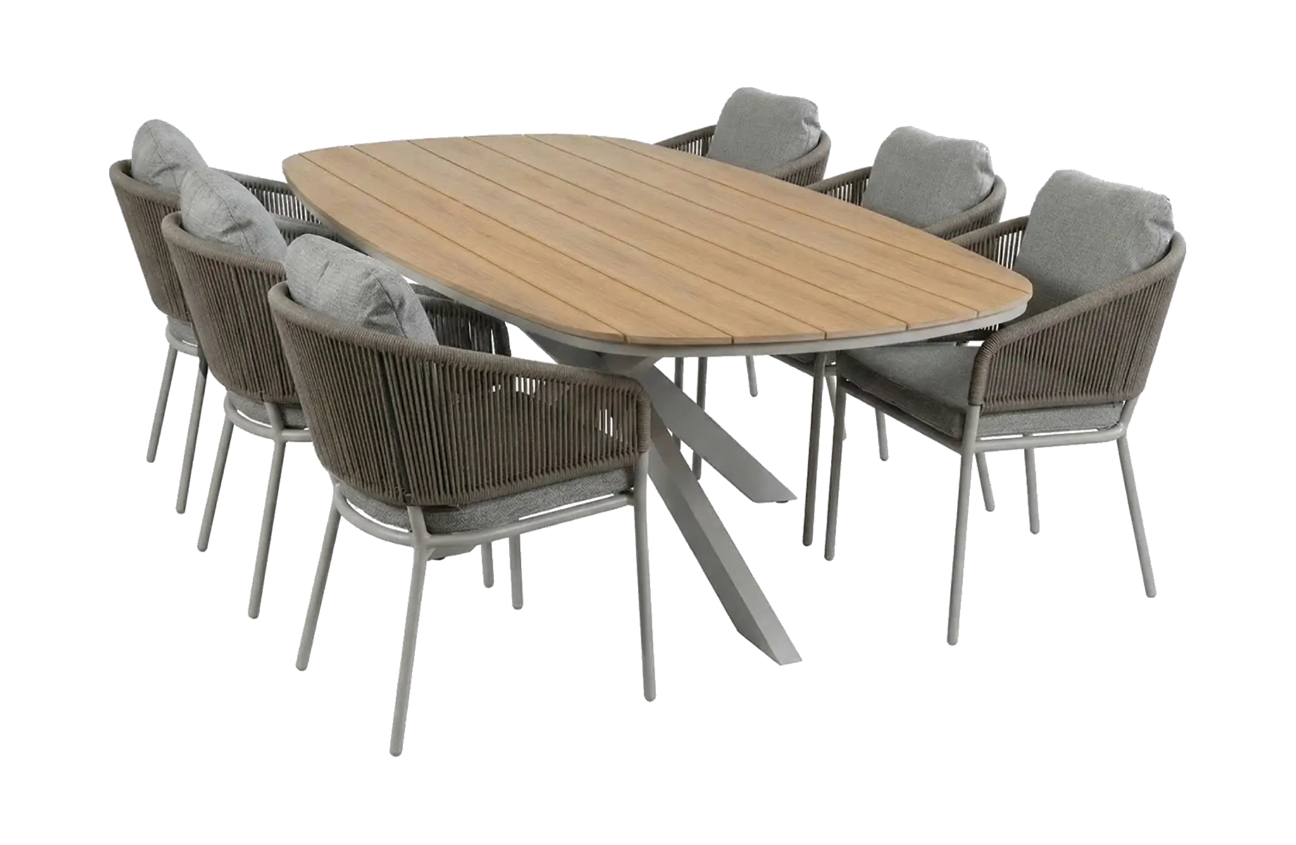 7-delige tuinset | 6 Brindsi tuinstoelen (Latte & Camel) | Tuintafel Cadiz 240x115cm (Camel)