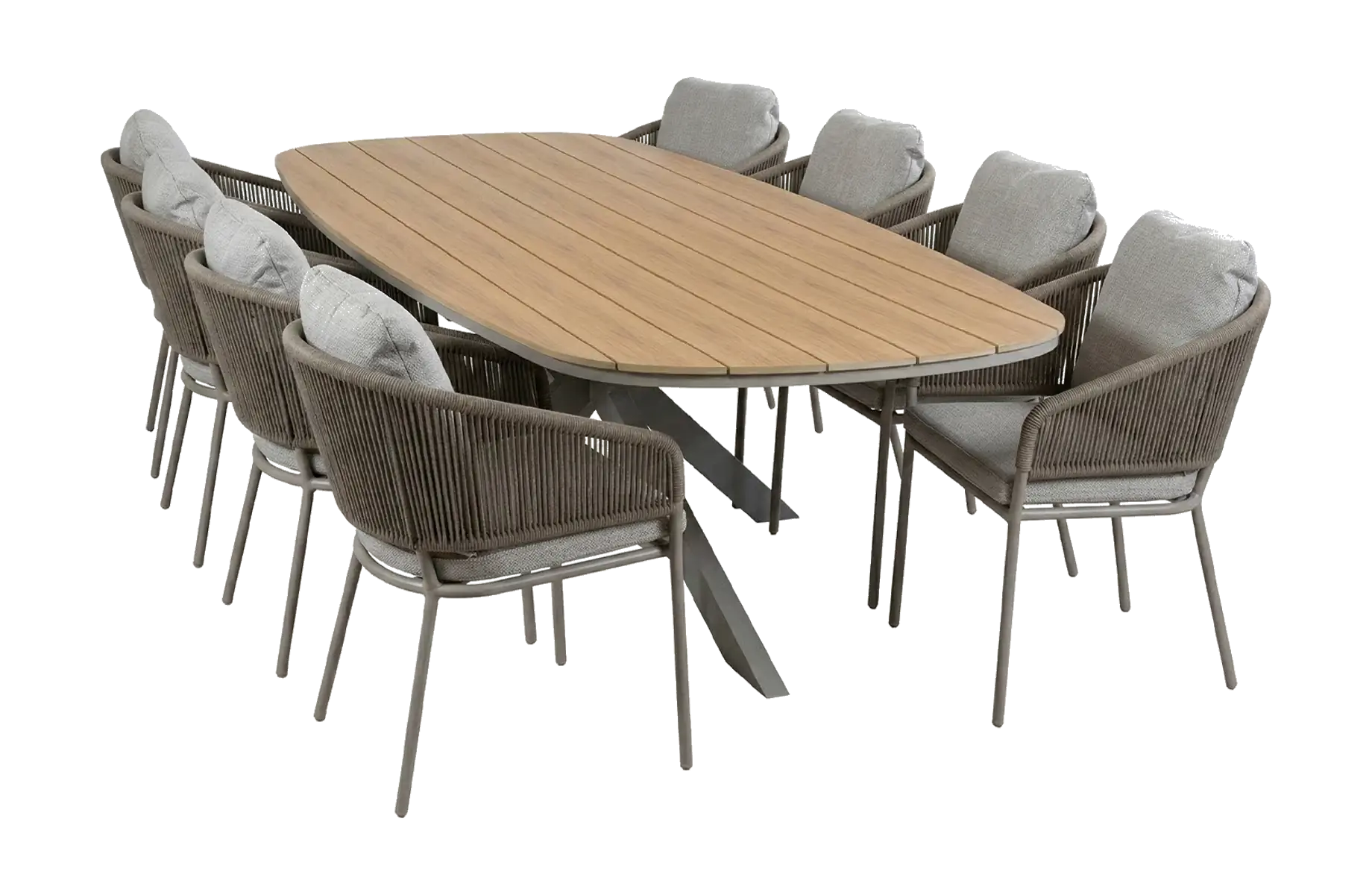 9-delige tuinset | 8 Brindsi tuinstoelen (Latte & Camel) | Tuintafel Cadiz 280x115cm (Camel)