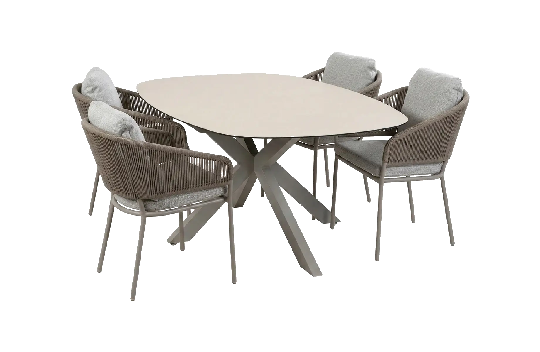 5-delige tuinset | 4 Brindsi tuinstoelen (Latte/Camel) | Tuintafel Barletta 180x115cm | Latte & Camel Sandstone