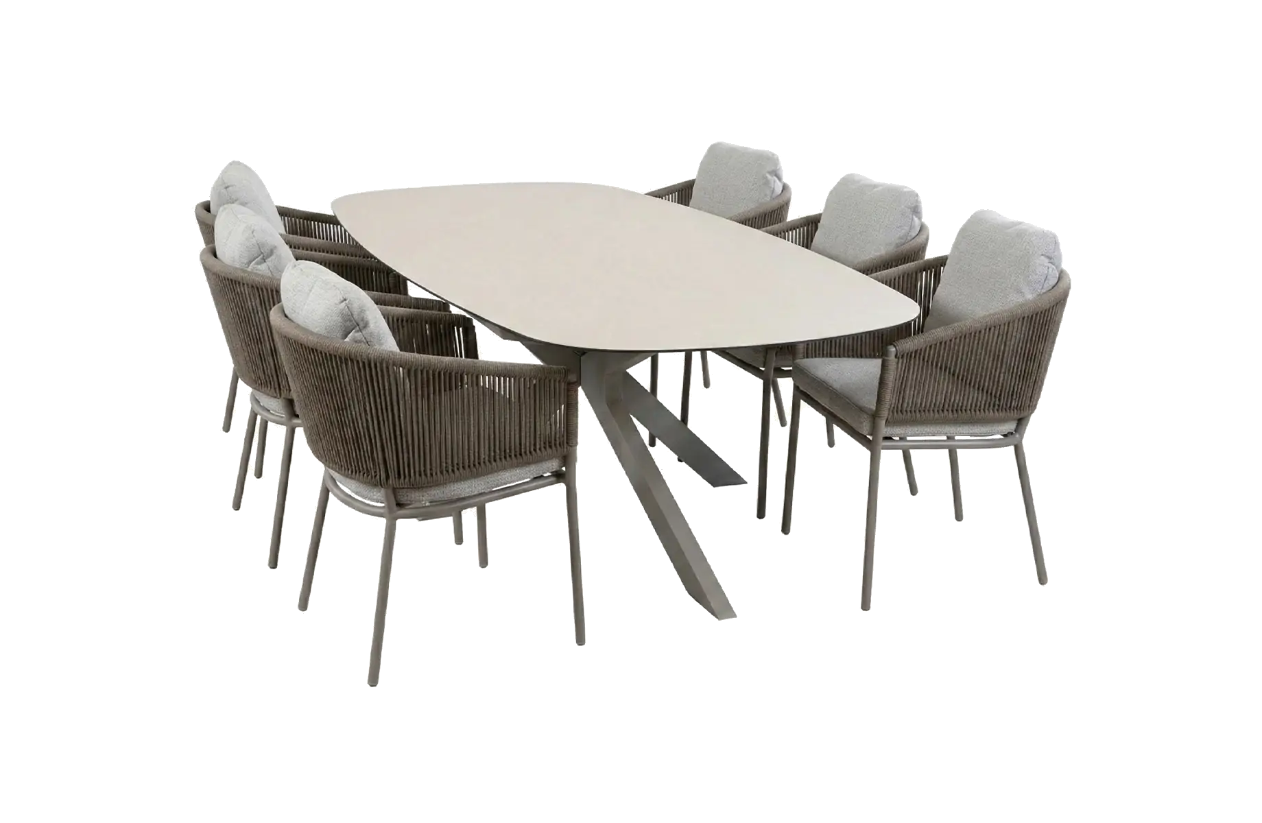 7-delige tuinset | 6 Brindsi tuinstoelen (Latte & Camel) | Tuintafel Malaga 240x115cm (Camel)