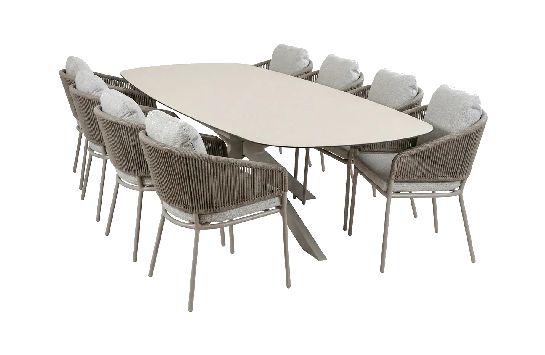 9-delige tuinset | 8 Brindsi tuinstoelen (Latte & Camel) | Tuintafel Malaga 280x115cm (Camel)