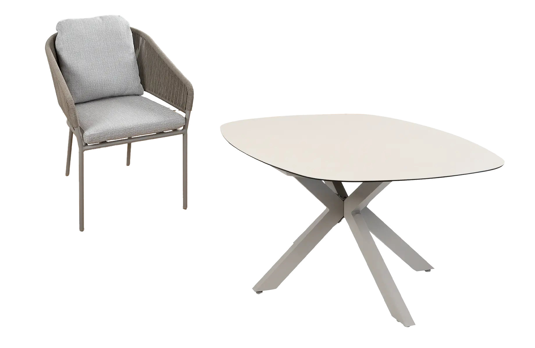 5-delige tuinset | 4 Brindsi tuinstoelen (Latte & Camel) | Tuintafel Malaga 180x115cm (Camel)