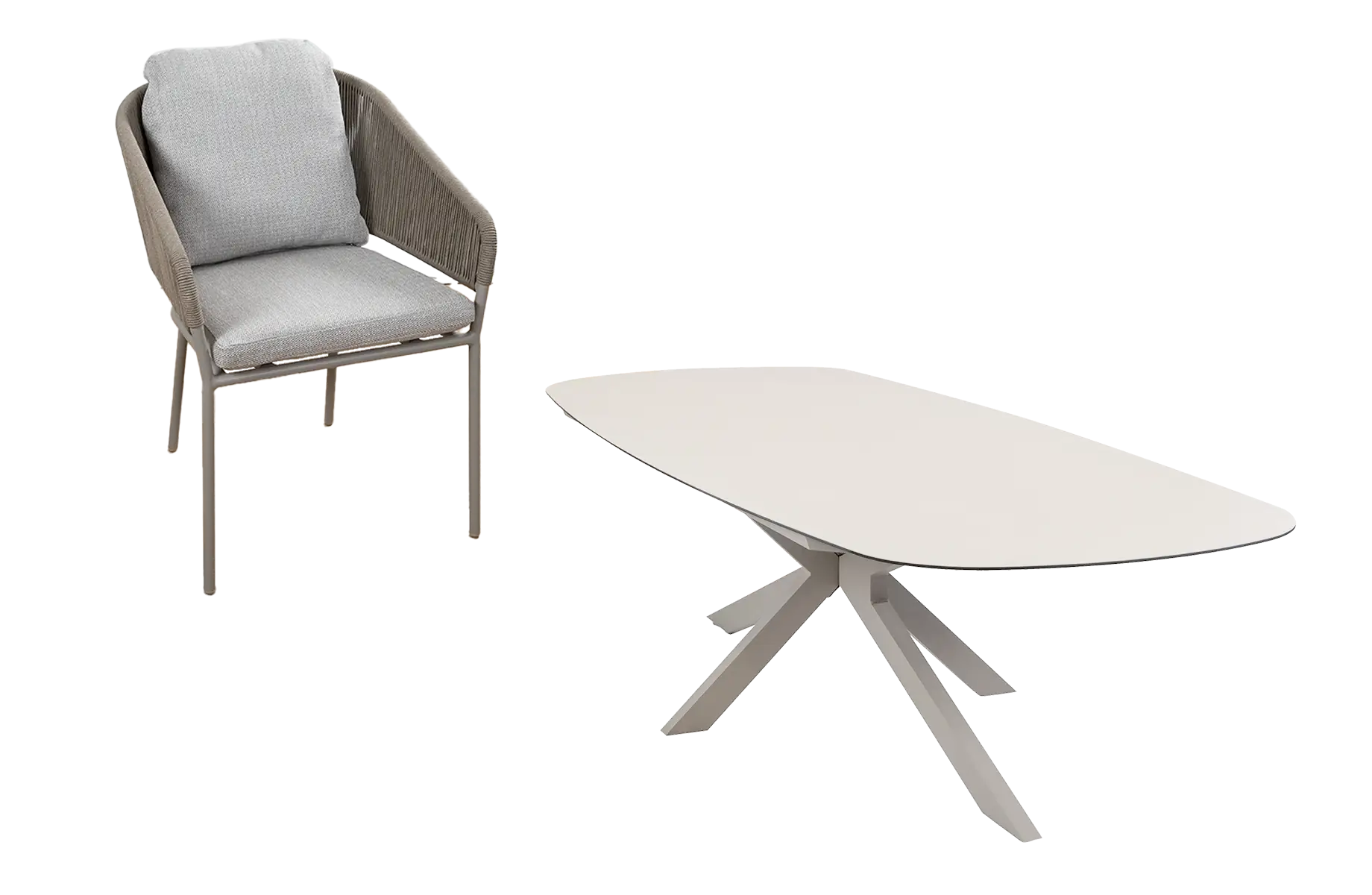 9-delige tuinset | 8 Brindsi tuinstoelen (Latte & Camel) | Tuintafel Malaga 280x115cm (Camel)