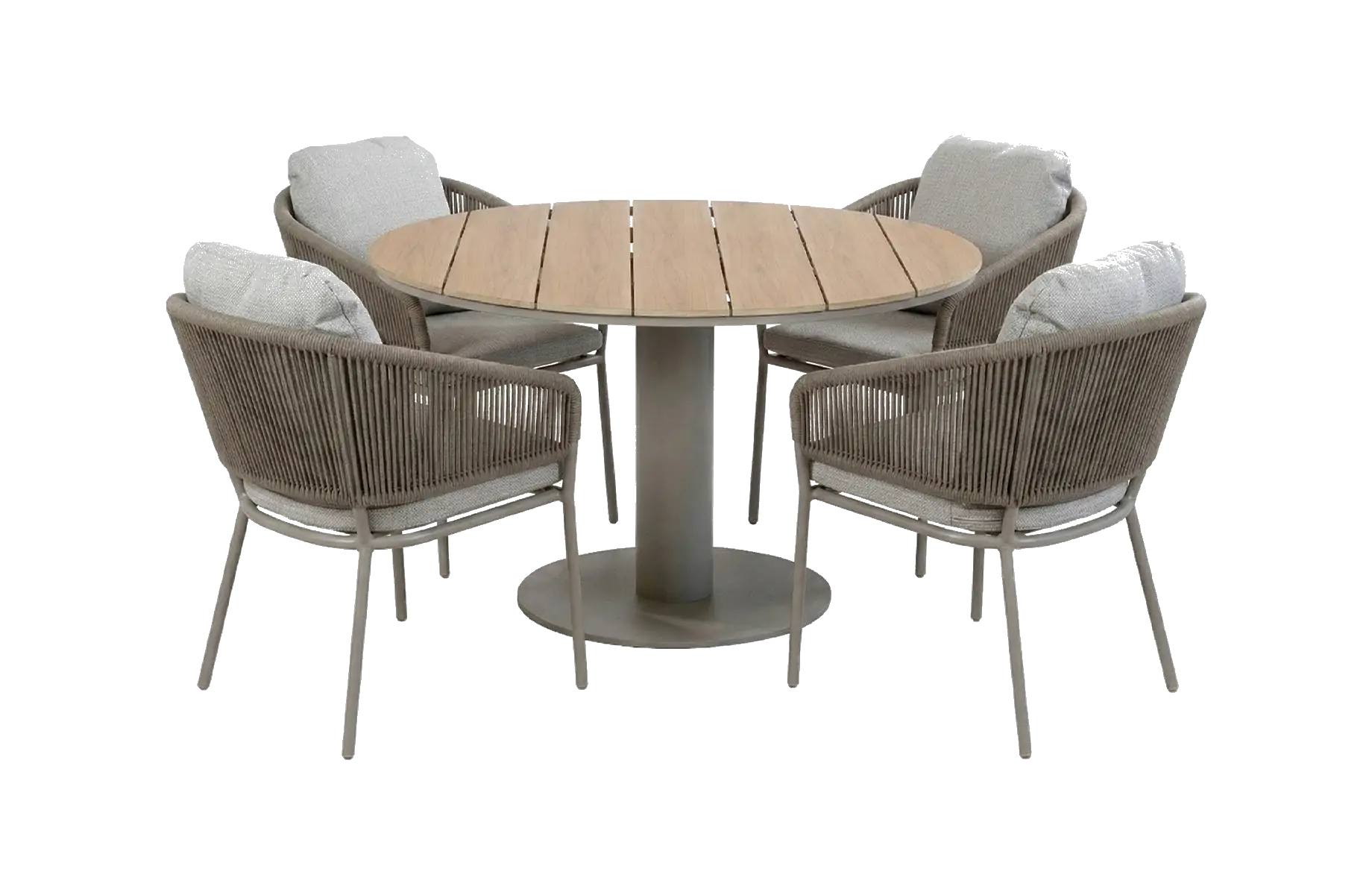 5-delige ronde tuinset | 4 Brindsi tuinstoelen (Latte & Camel) | Tuintafel Tower ø120cm (Camel)