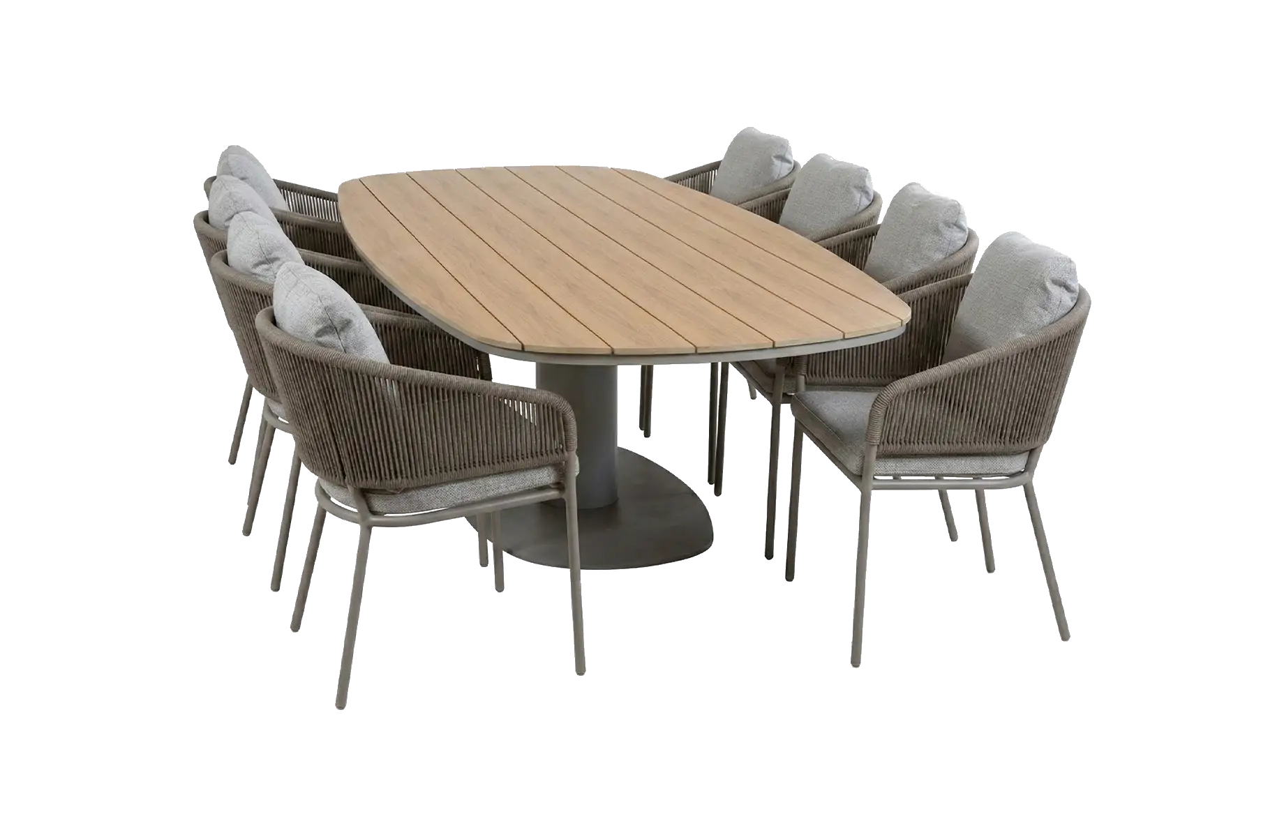 9-delige tuinset | 8 Brindsi tuinstoelen (Latte & Camel) | Tuintafel Tower 260cm (Camel) 
