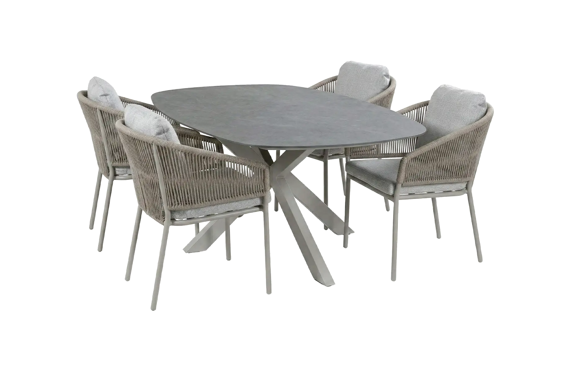 5-delige tuinset | 4 Brindsi tuinstoelen (Latte & Camel) | Tuintafel Barletta 180x115cm (Desert Pearl/Camel)