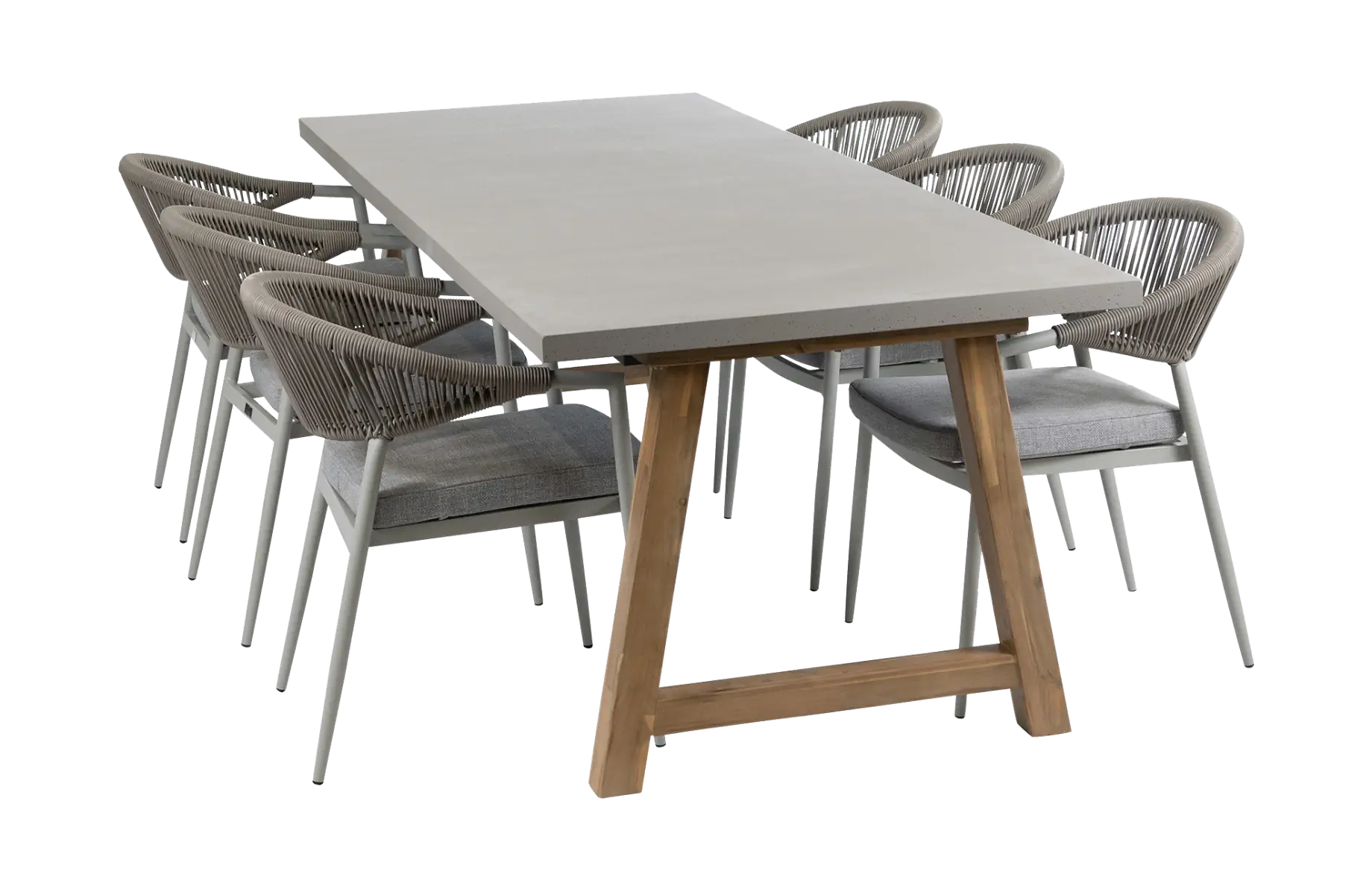 7-delige tuinset | 6 Brugge tuinstoelen (Sand) | Tuintafel Rock 235x95 cm (Beton)