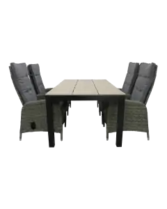 5 delige tuinset-4 Kos verstelbare tuinstoelen-Ash grey-cyprus tuintafel-wood-wicker-aluminium frame